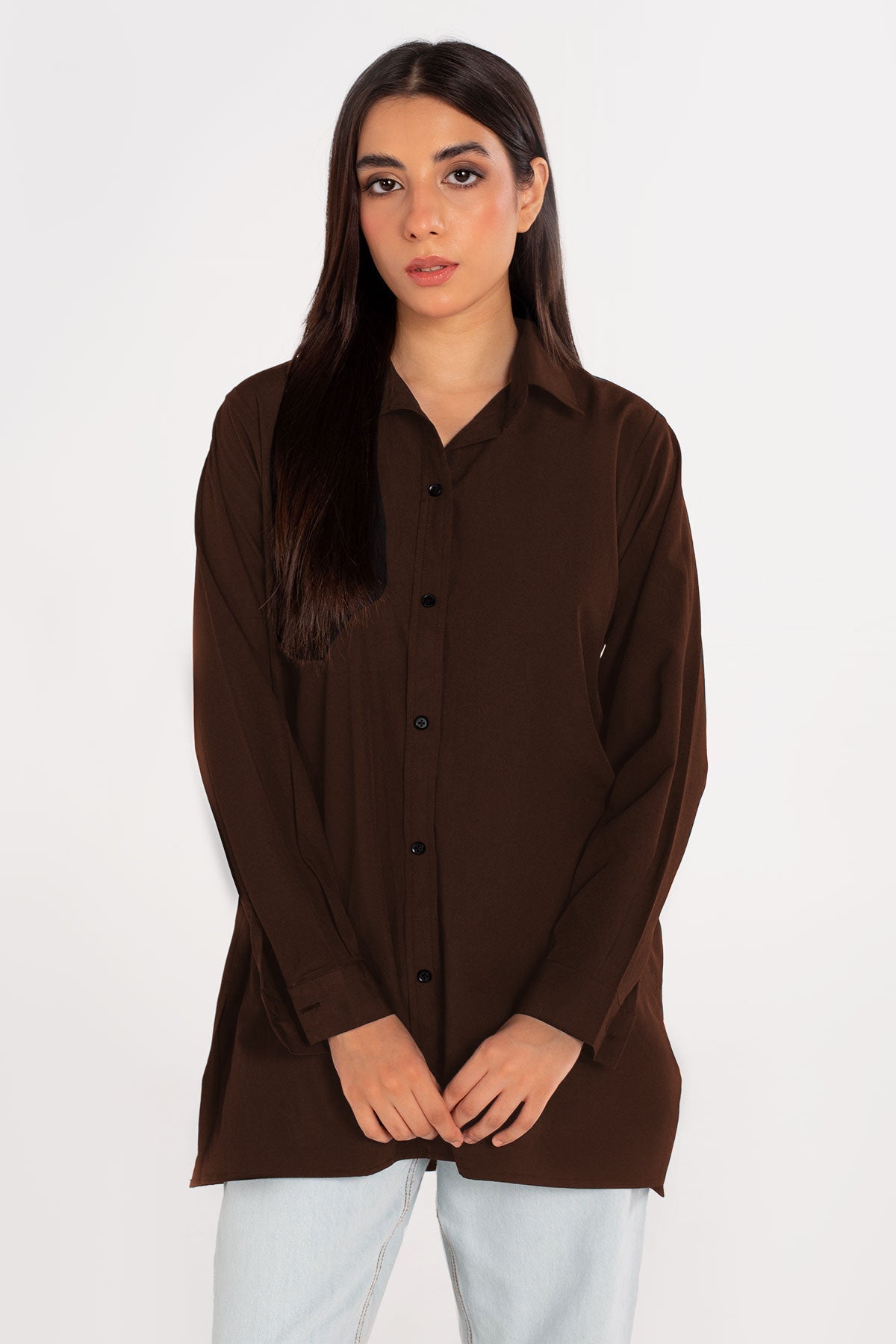 Brown Collar Top - Peach Republic