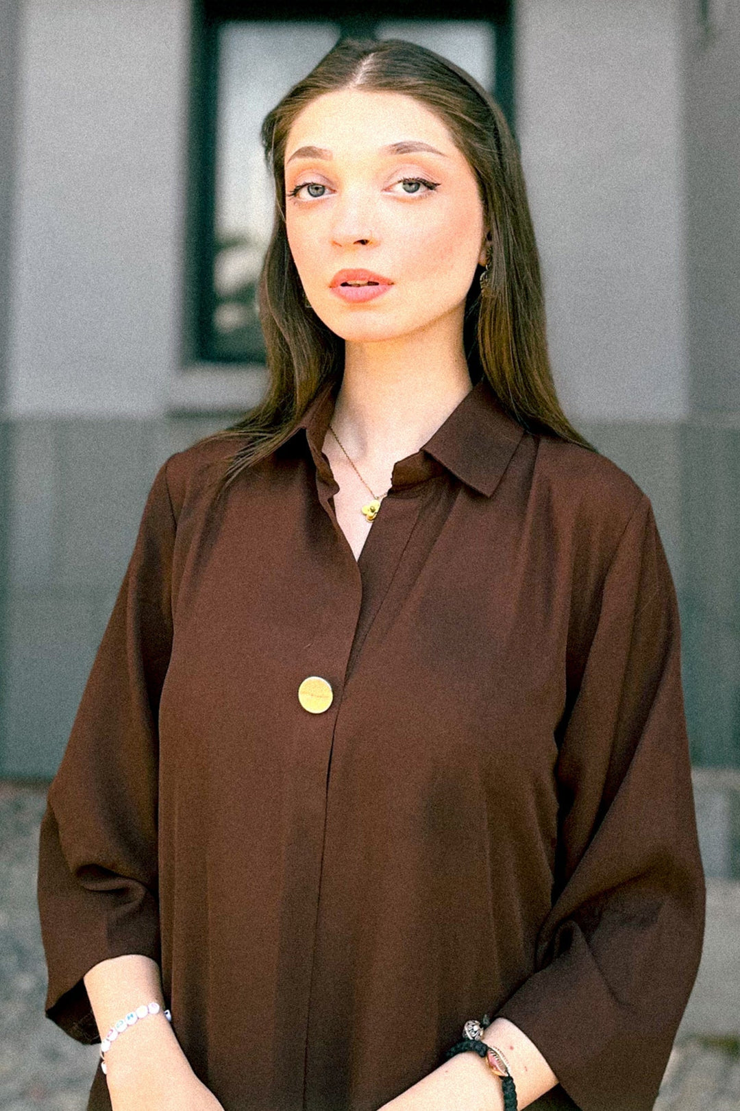 Brown Grip Dress - Peach Republic
