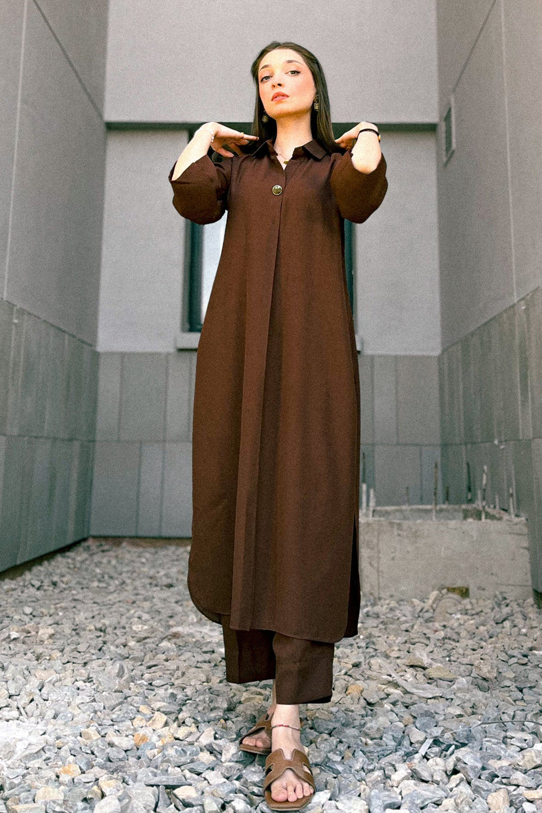 Brown Grip Dress - Peach Republic