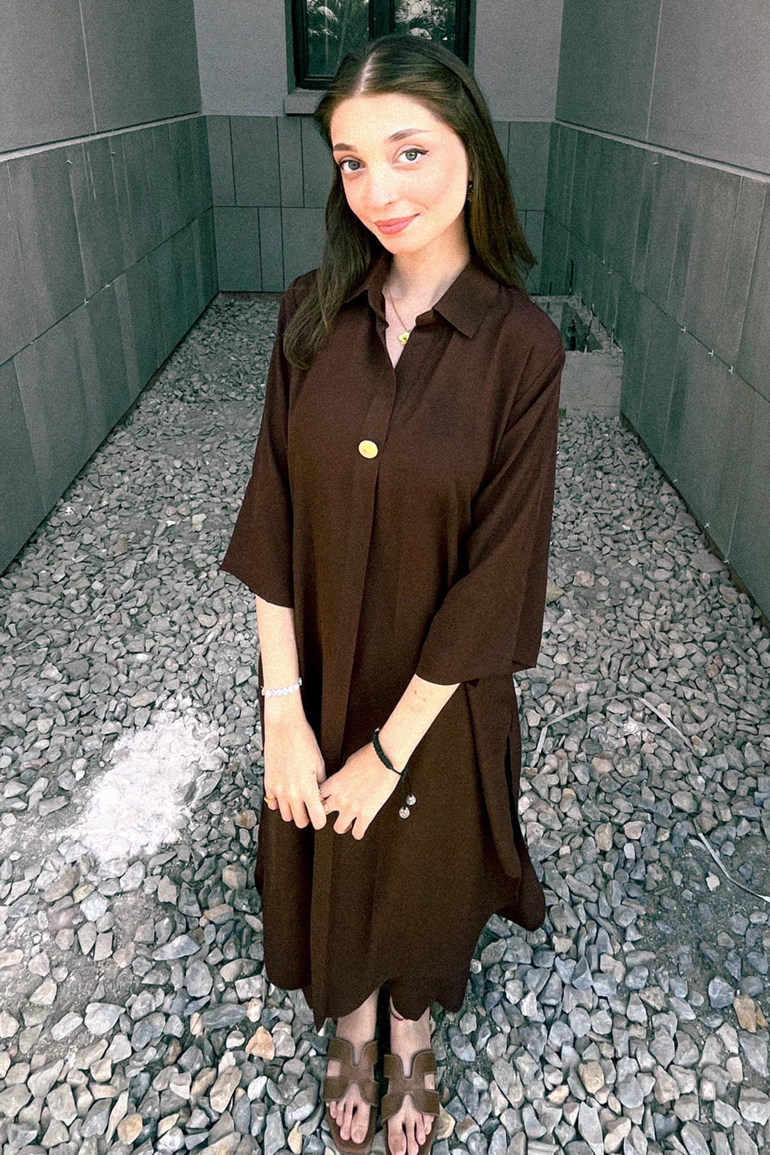 Brown Grip Dress - Peach Republic