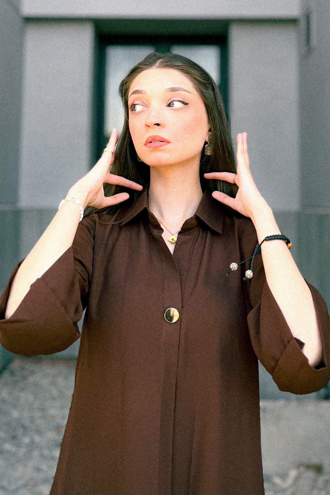 Brown Grip Dress - Peach Republic