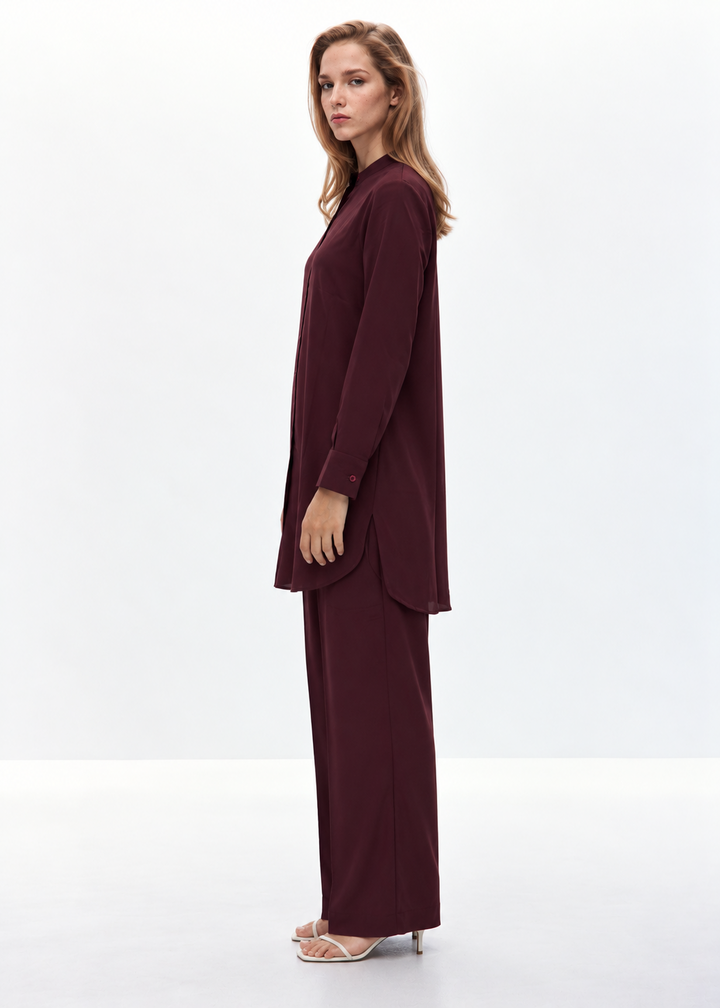 Burgundy Button-Down Co-ord side profile