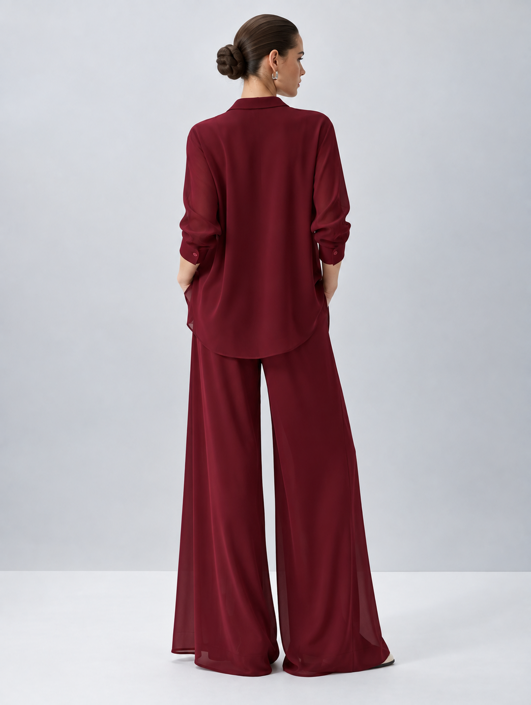 Burgundy Flow Georgette Co-ord back view