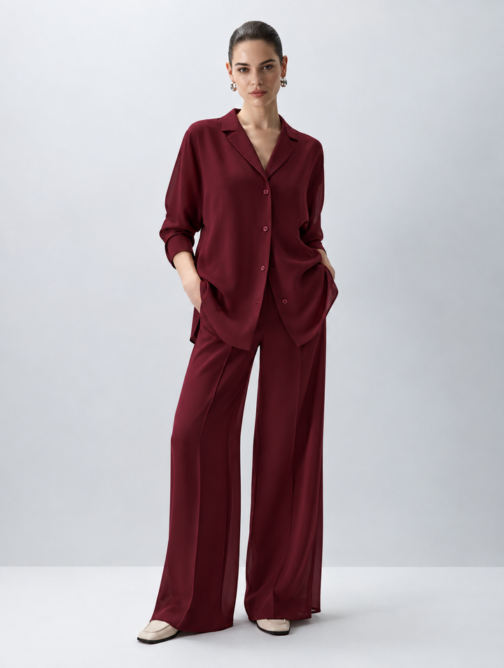 Burgundy Flow Georgette Co-ord front view