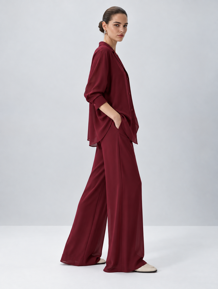 Burgundy Flow Georgette Co-ord side view