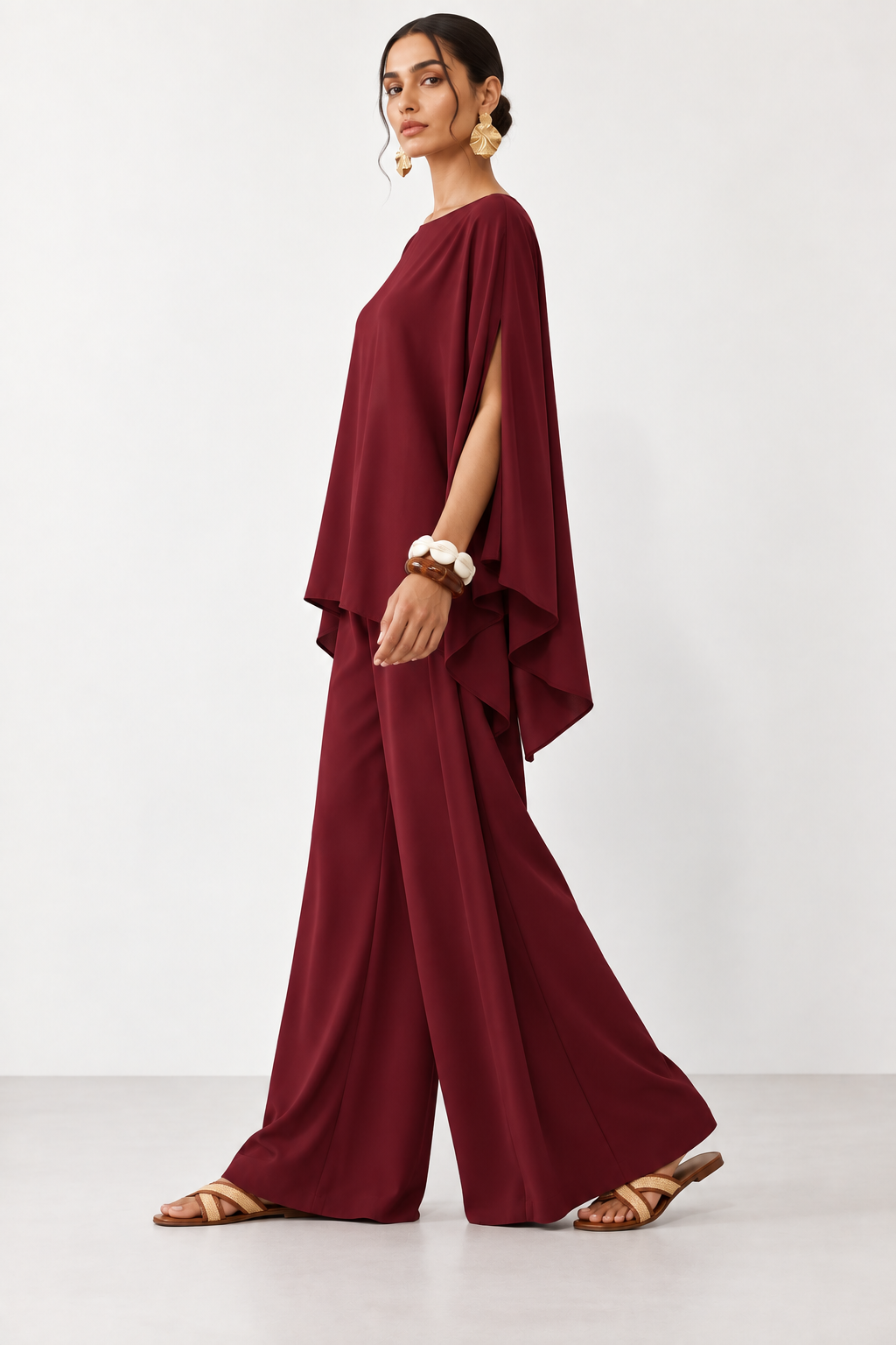 Burgundy Georgette Co-Ord, side view