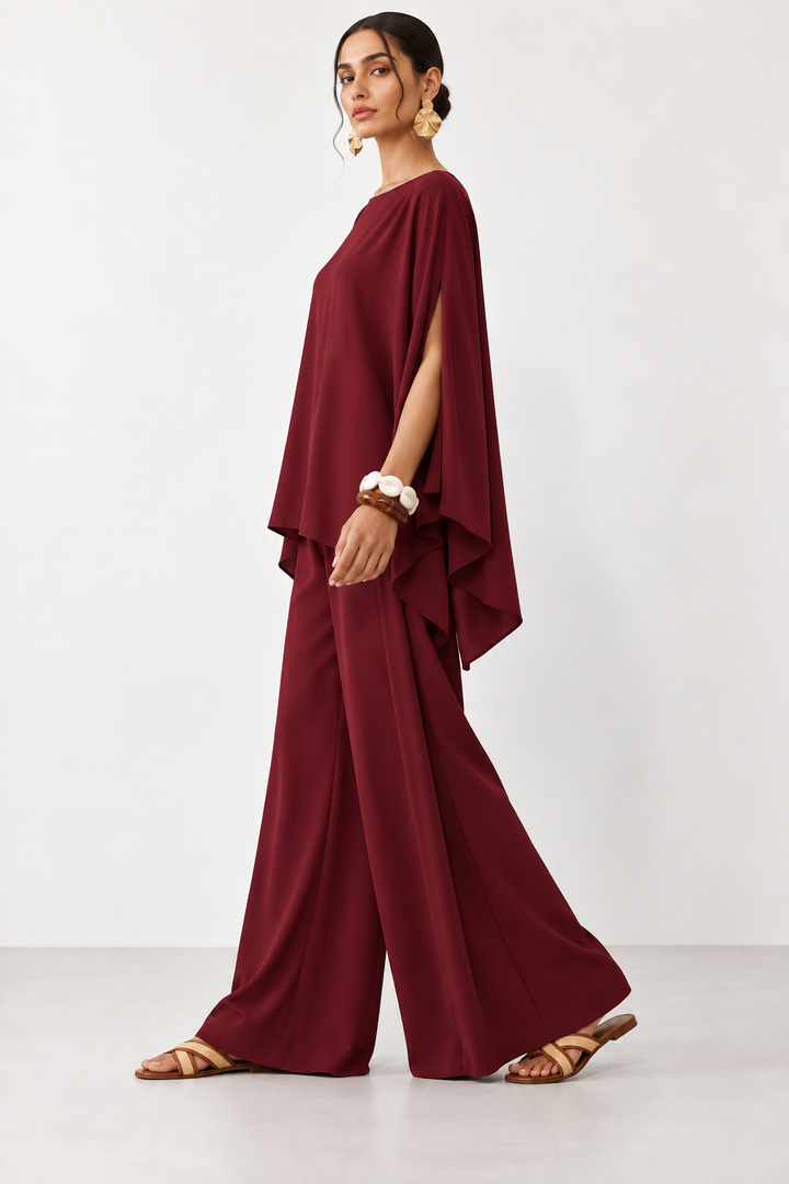 Burgundy Georgette Co-Ord, side view
