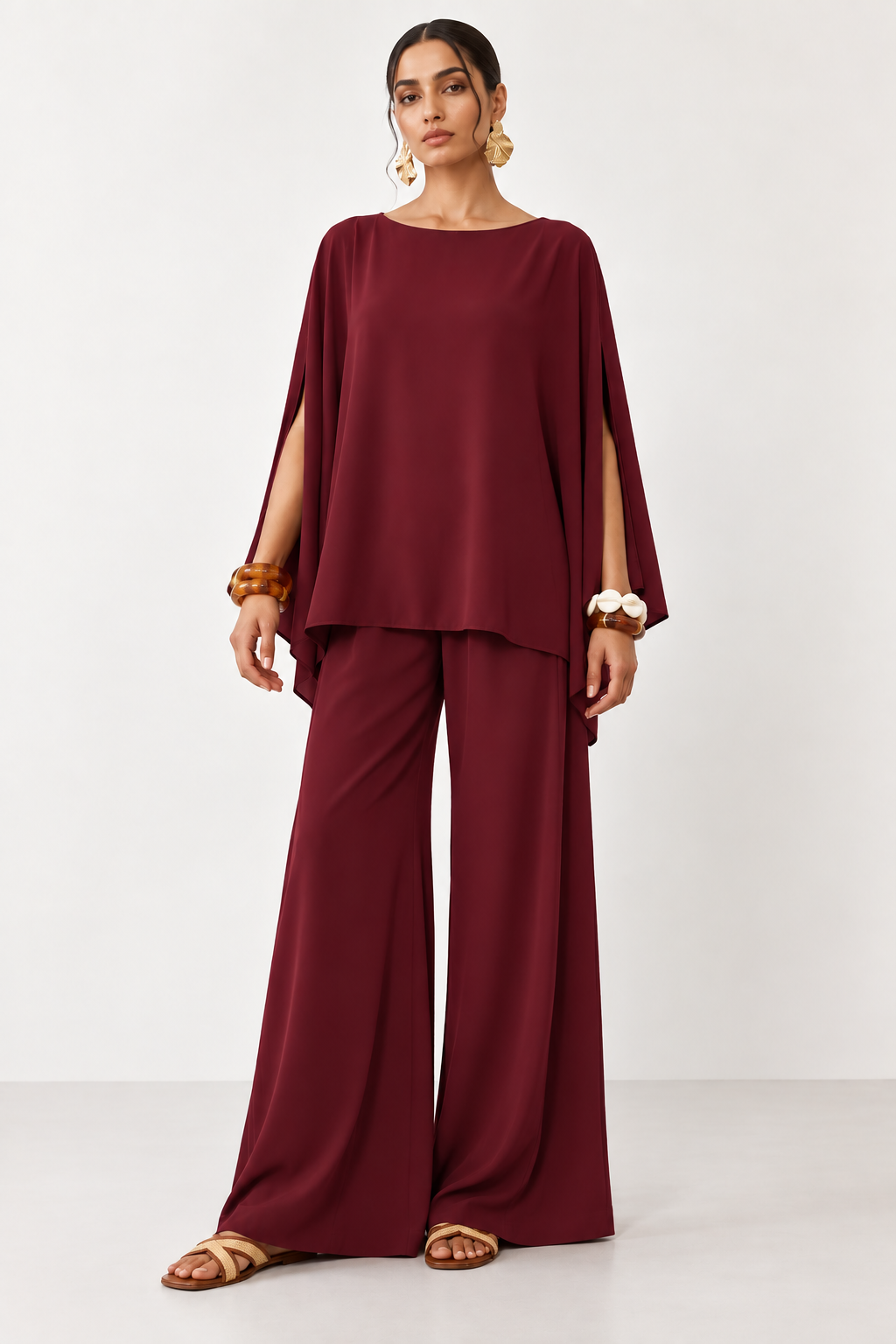 Burgundy Georgette Co-Ord, front view