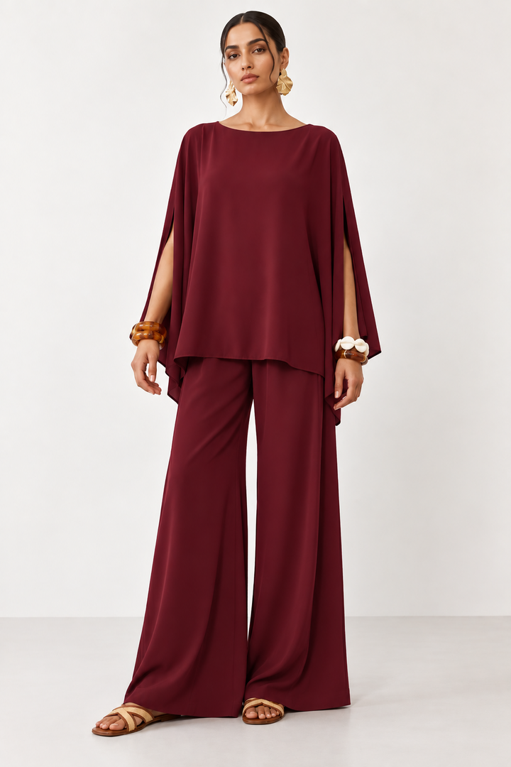 Burgundy Georgette Co-Ord, front view