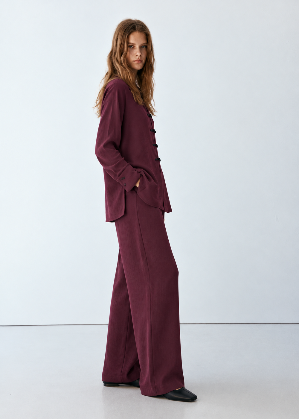 Burgundy Noir Co-Ord Set side view