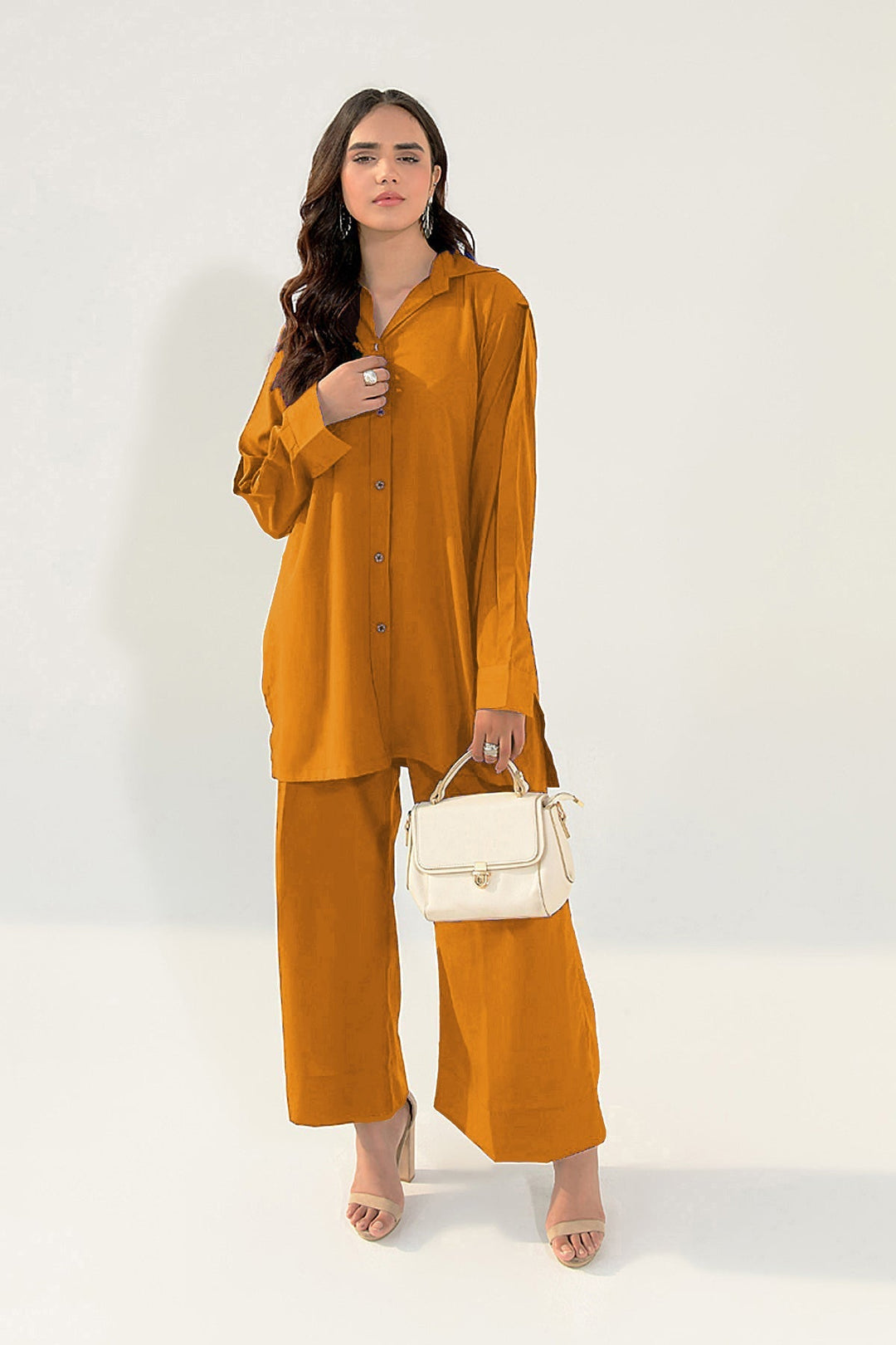Button Down Co Ord Set - 05 - Peach Republic