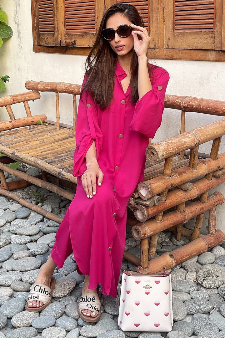 Buttoned Dress - Peach Republic