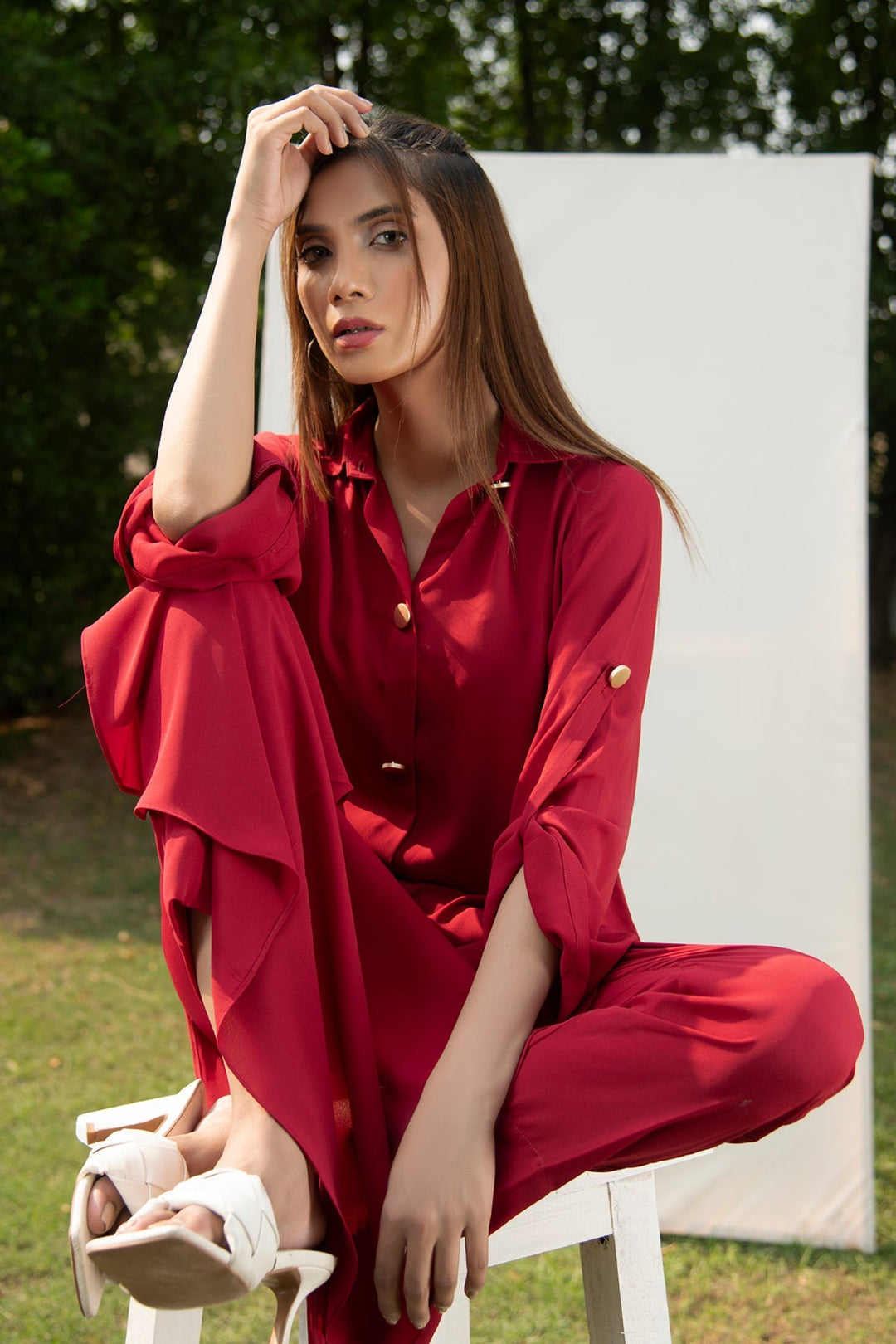 Buttoned Dress - Peach Republic