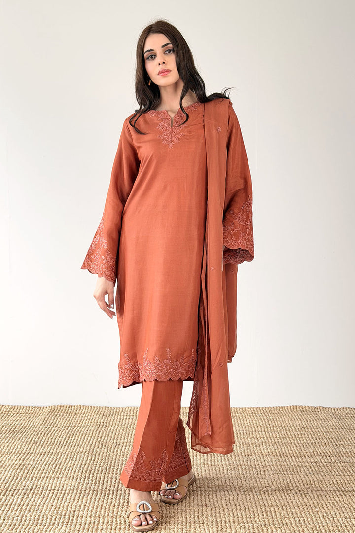 Burnt Orange Embroidered 3-Piece Set