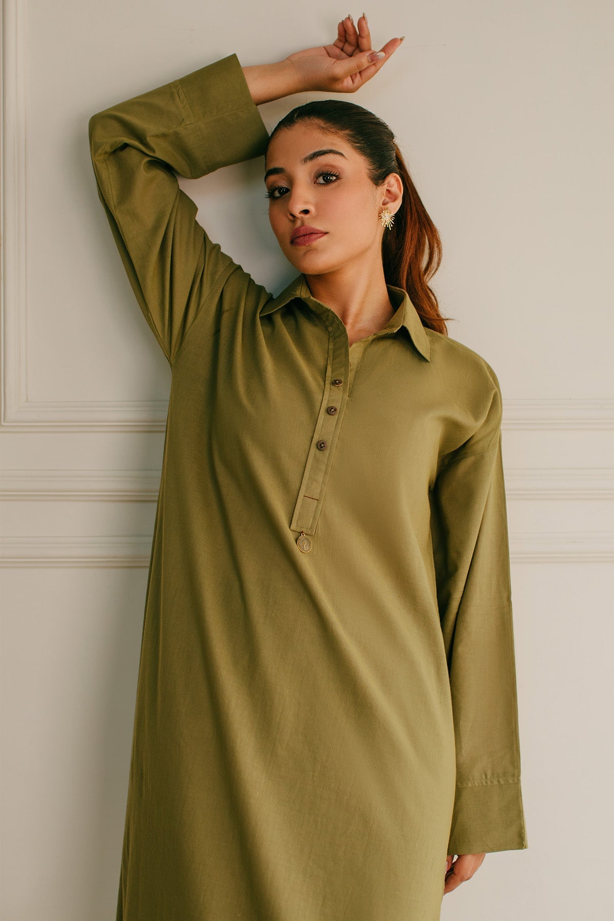 Camo Green Cambric Dress - Peach Republic