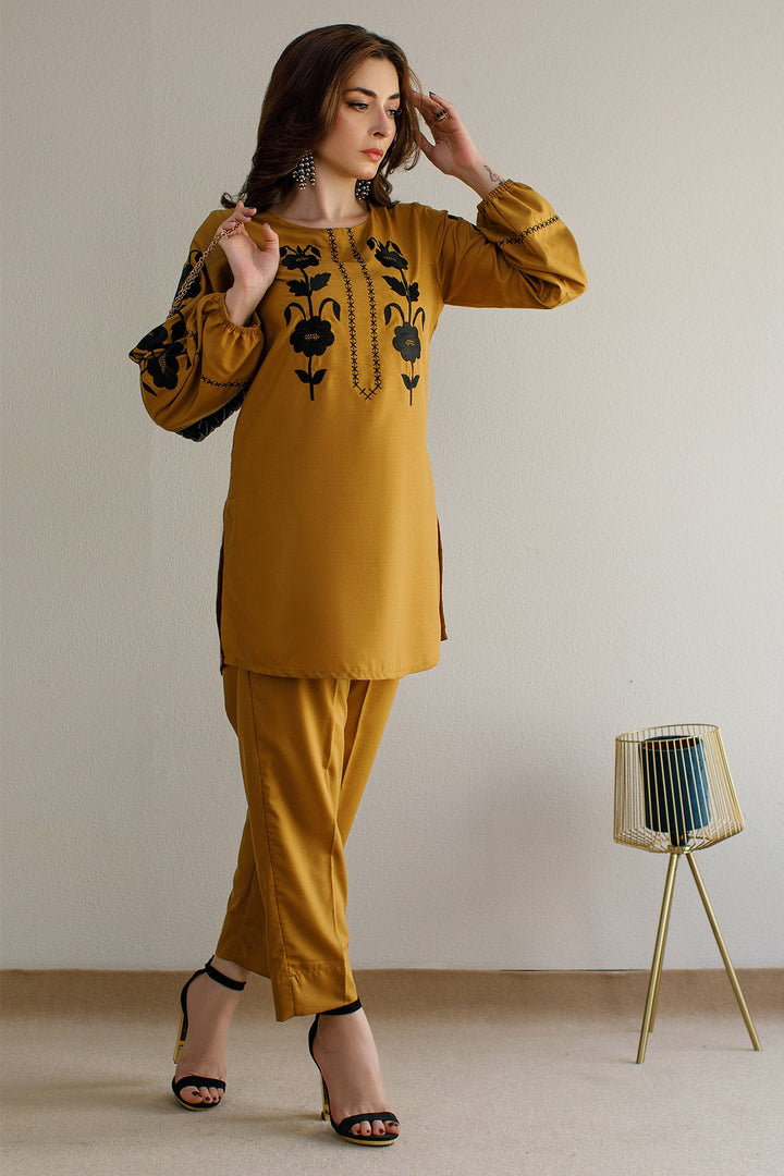 Caramel Embroidered Co Ord Set - Peach Republic