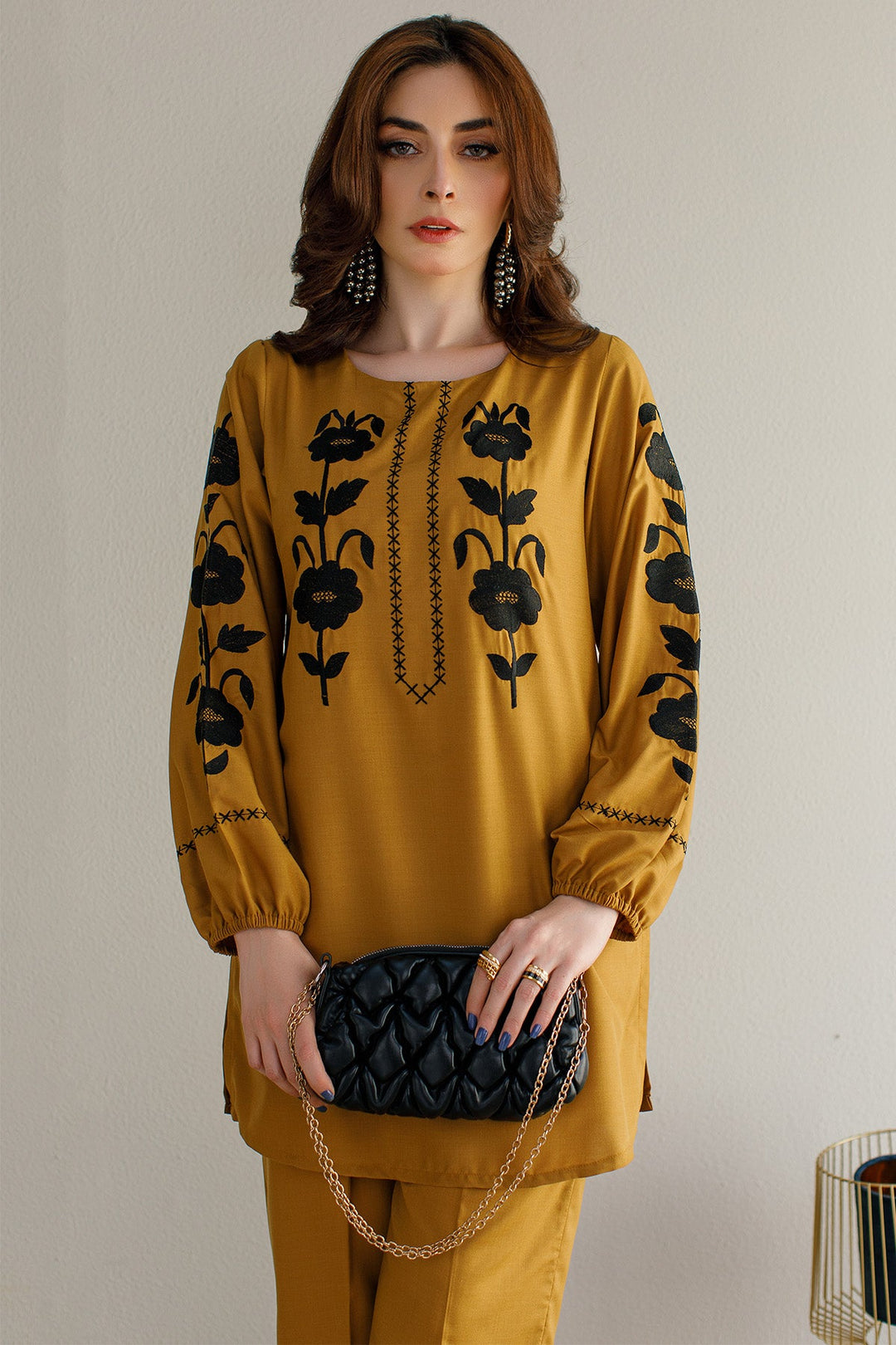 Caramel Embroidered Co Ord Set - Peach Republic