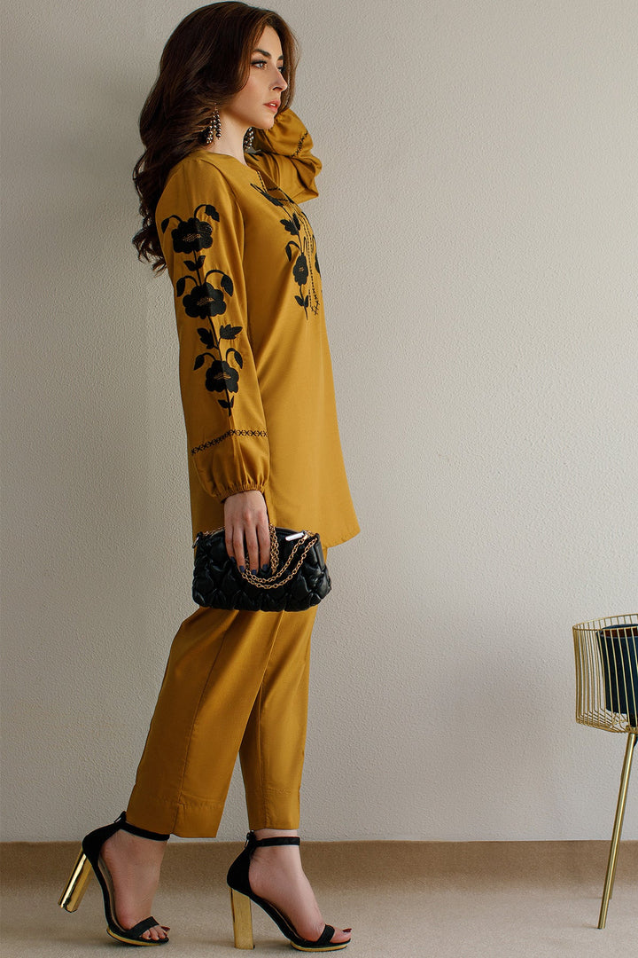 Caramel Embroidered Co Ord Set - Peach Republic