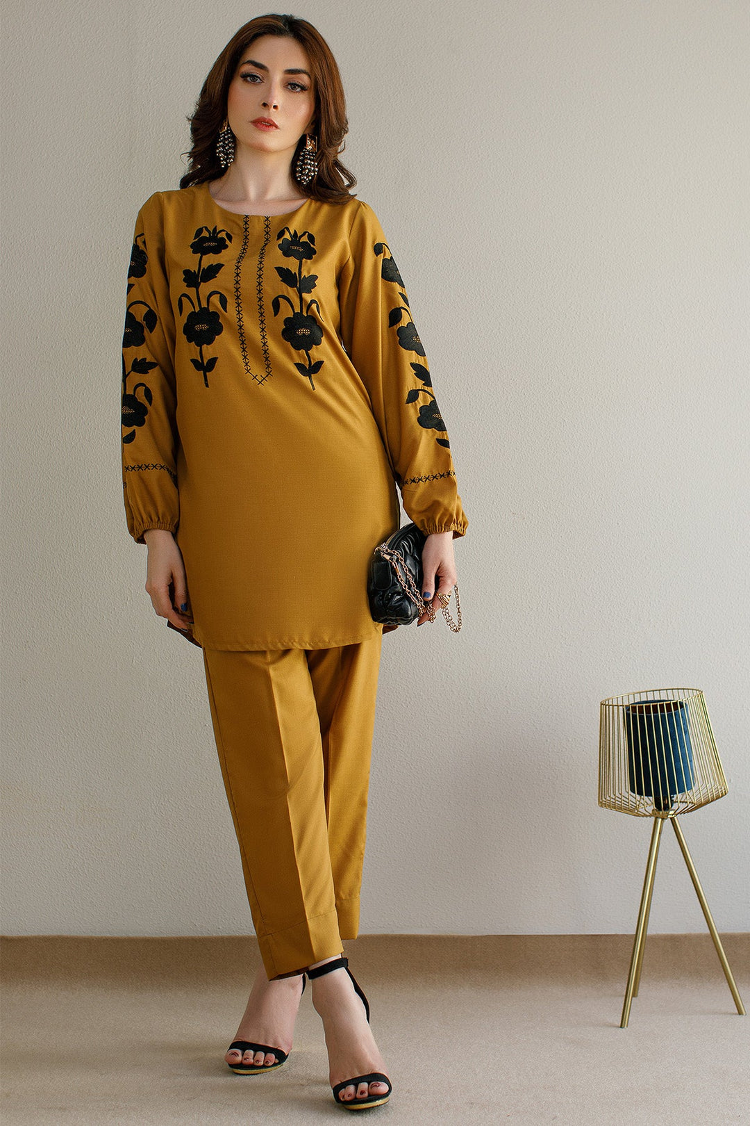 Caramel Embroidered Co Ord Set - Peach Republic