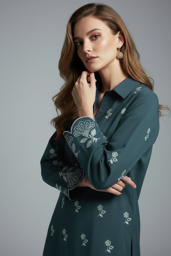Teal Green Embroidered Co Ord Set