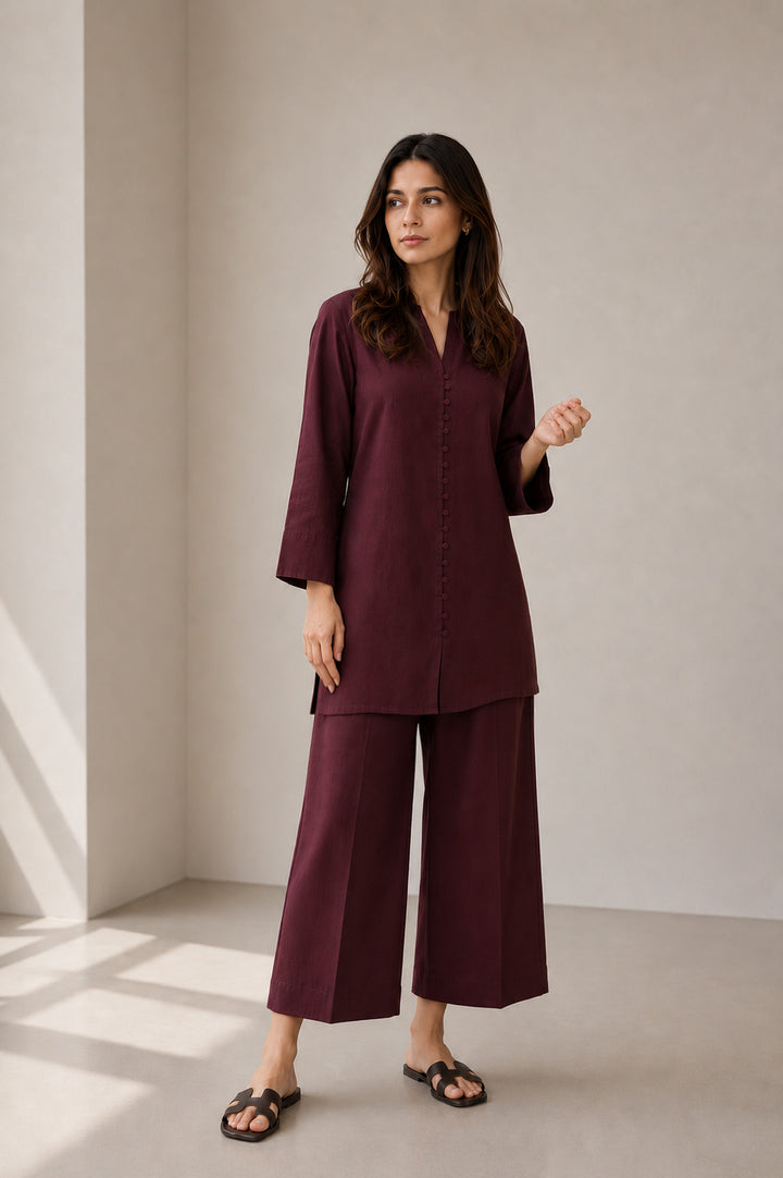 Burgundy Raw Silk Co-ord Set