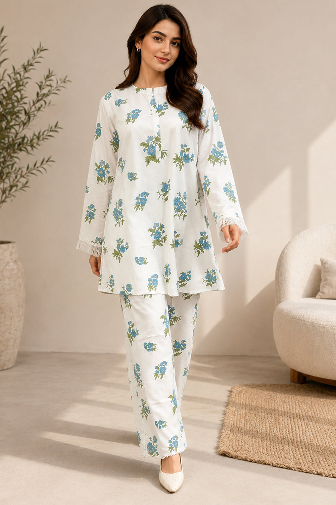 White Bloom Co ord Set