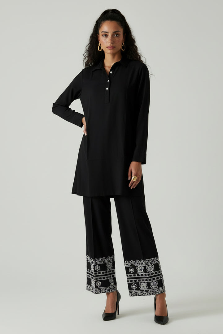 Black Embroidered Co Ord Set - 010