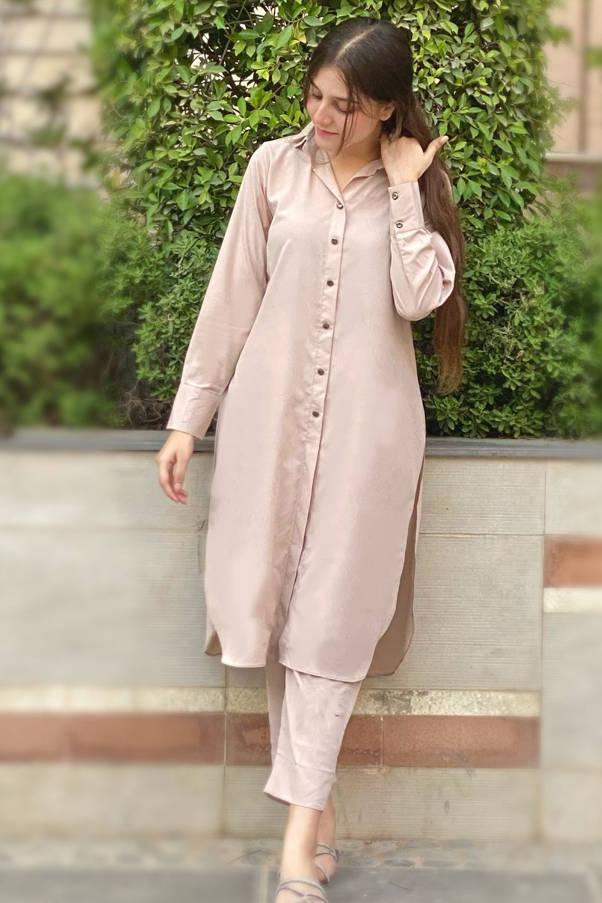 Classic Buttoned Dress - Peach Republic