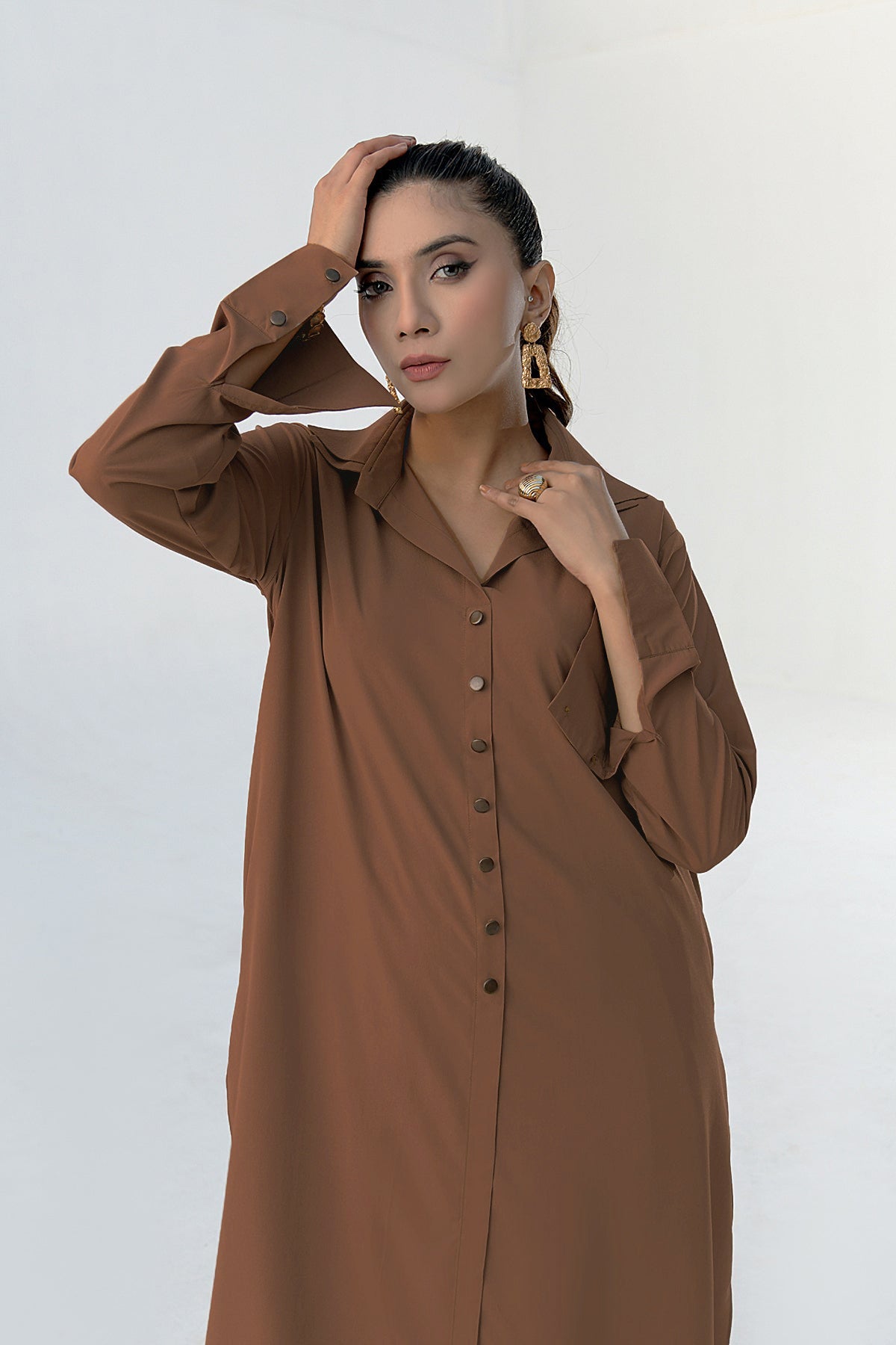 Classic Buttoned Dress - Peach Republic