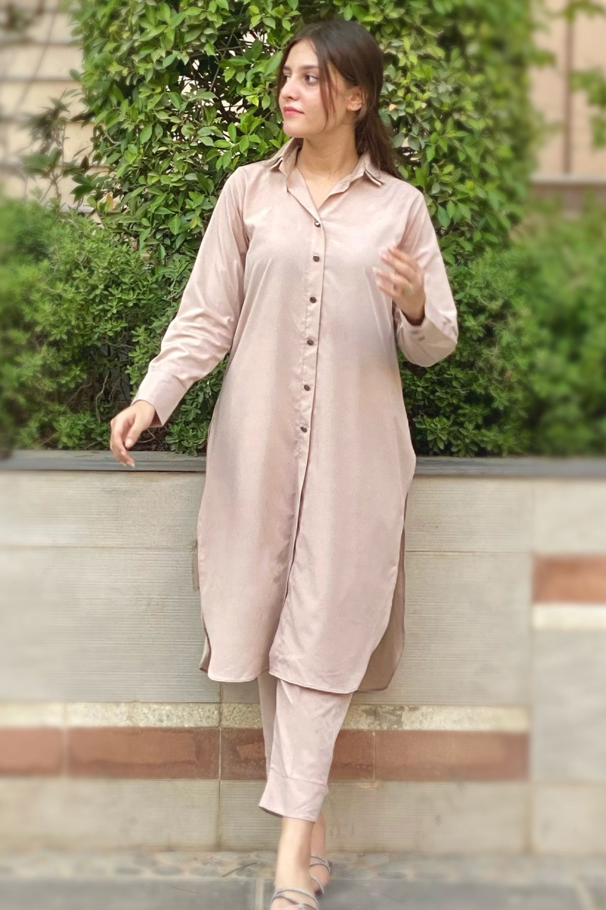 Classic Buttoned Dress - Peach Republic