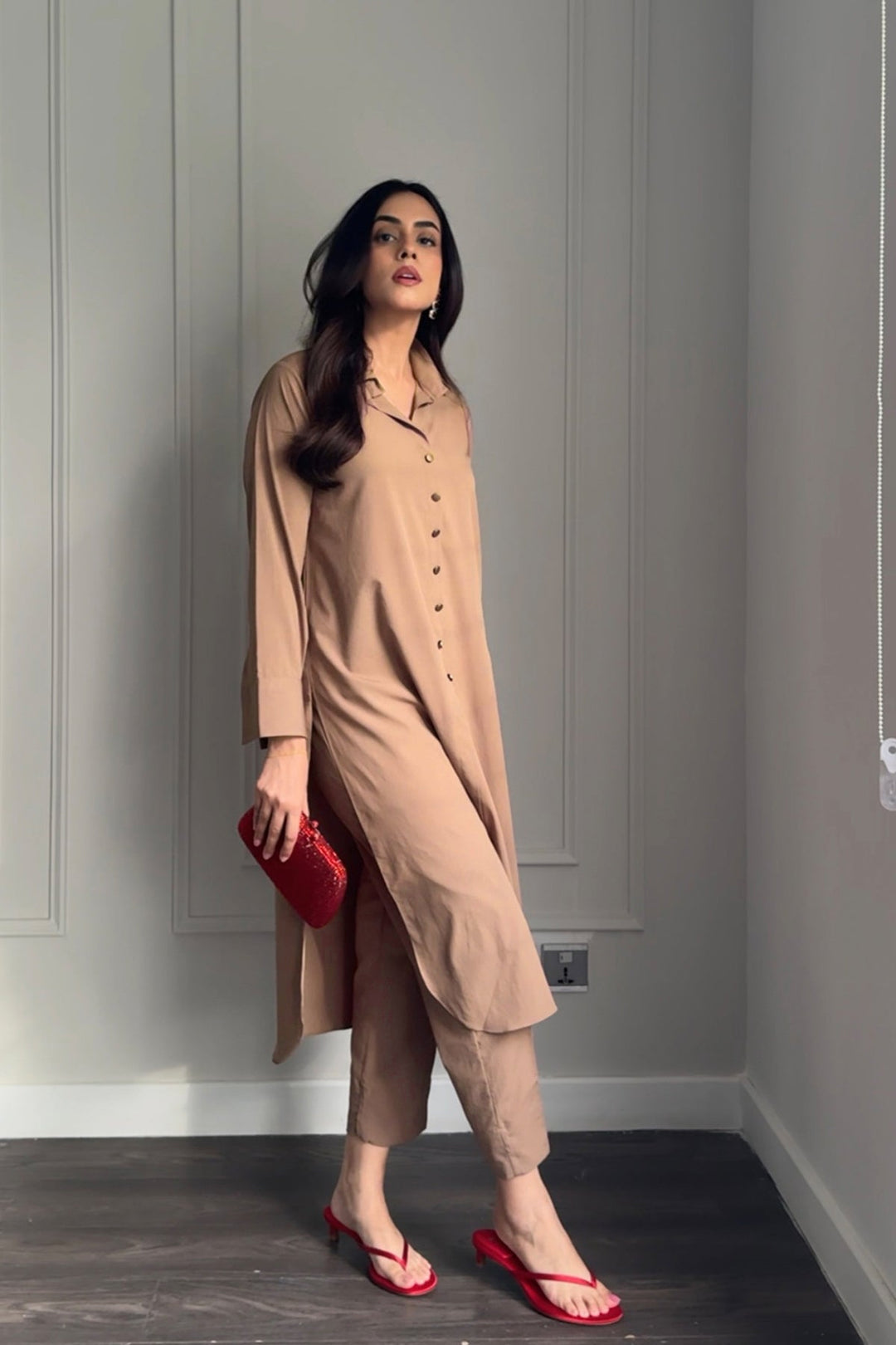 Classic Buttoned Dress - Peach Republic