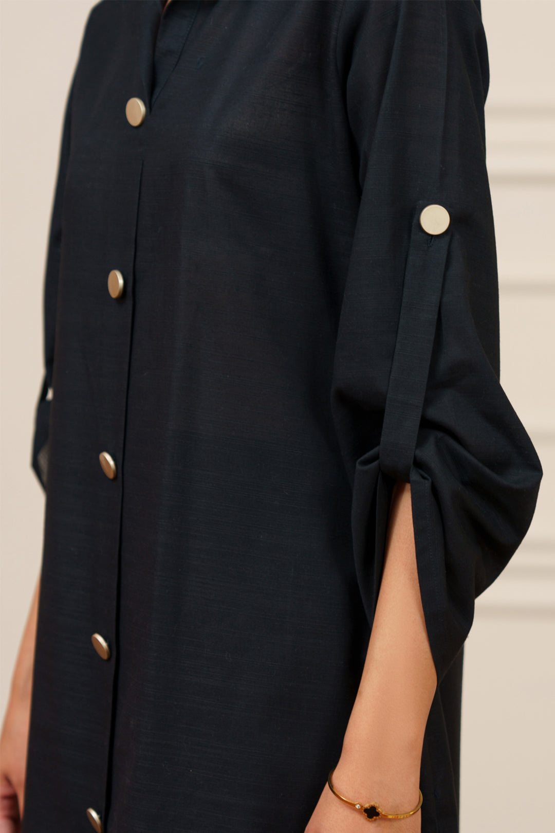 Black Khaddar Button down Dress