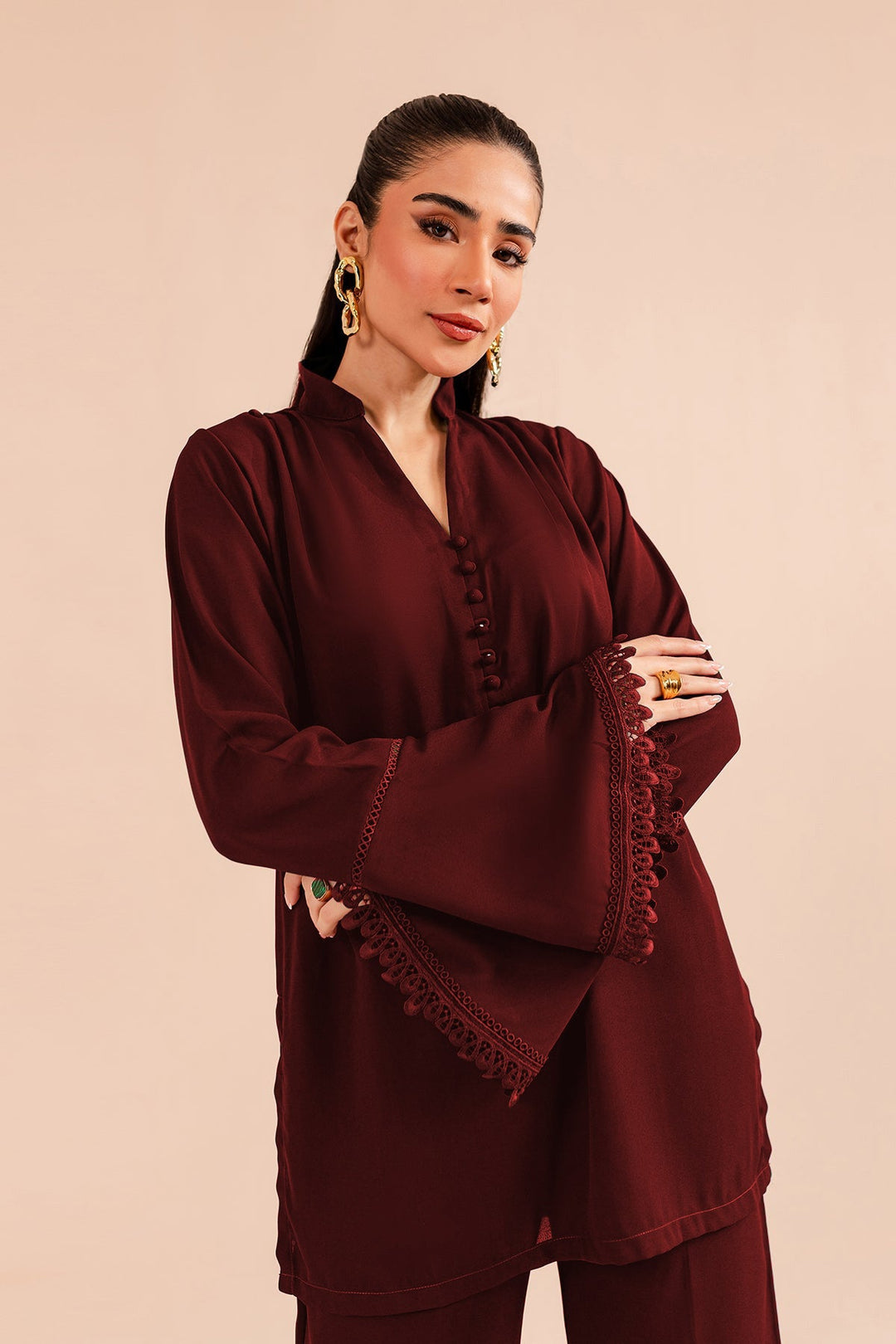 Classic Lace Co Ord Set - 01 - Peach Republic