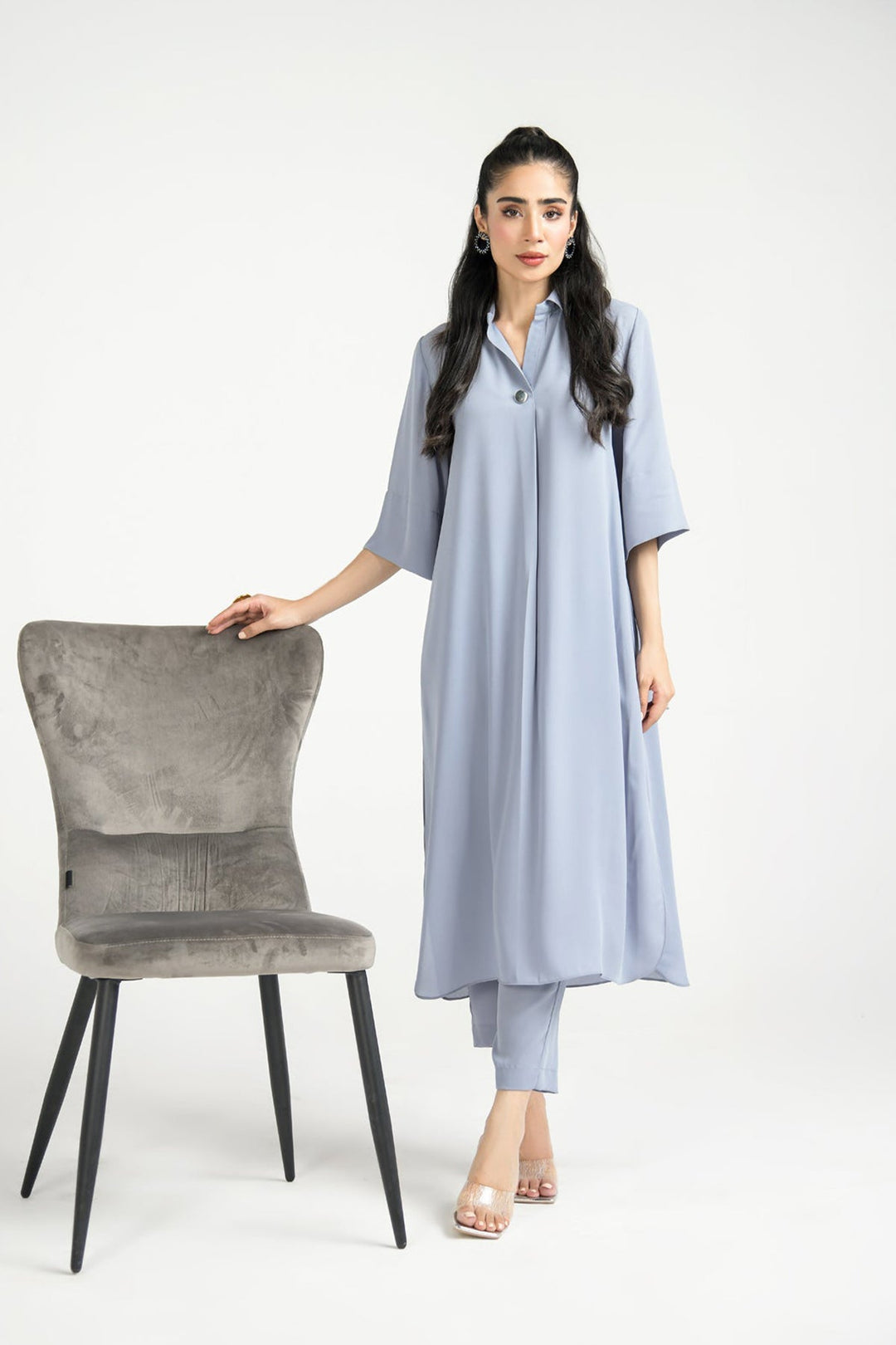 Cloud Blue Crepe Dress - Peach Republic