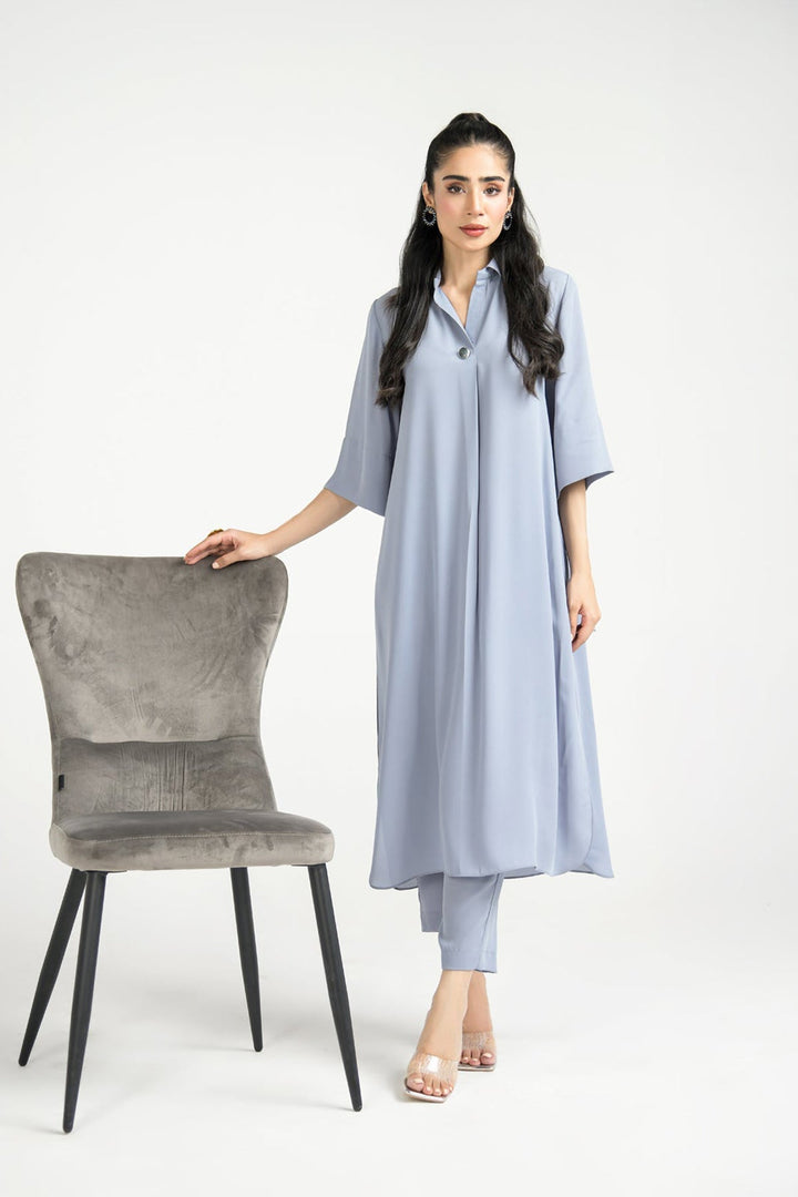 Cloud Blue Crepe Dress - Peach Republic