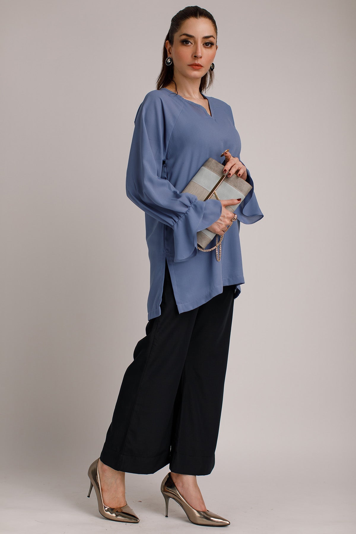 Cloud Blue Crepe Top - Peach Republic