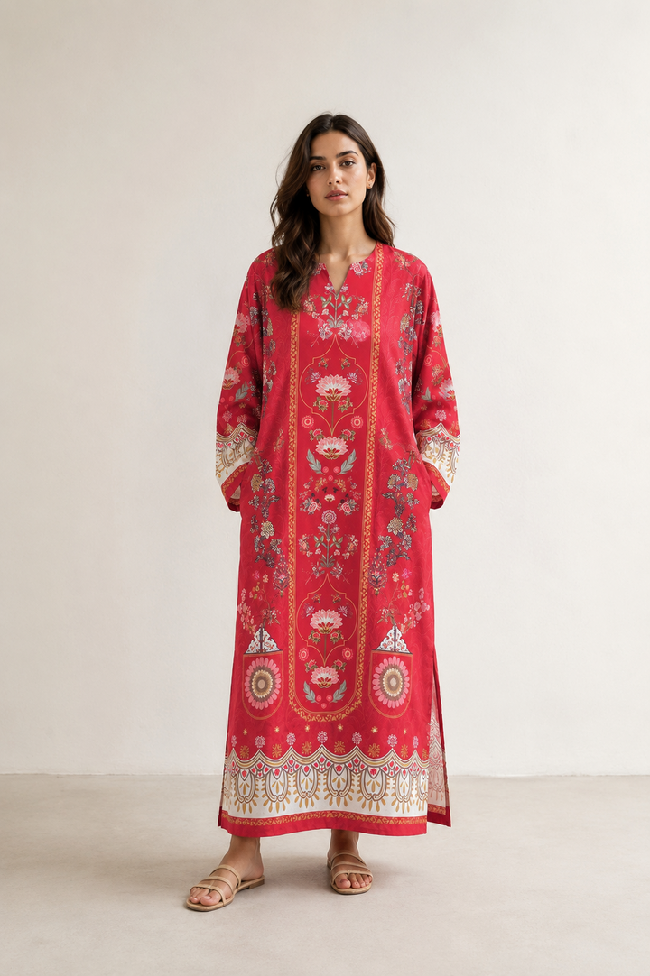 Crimson Rosette Kaftan - Front view