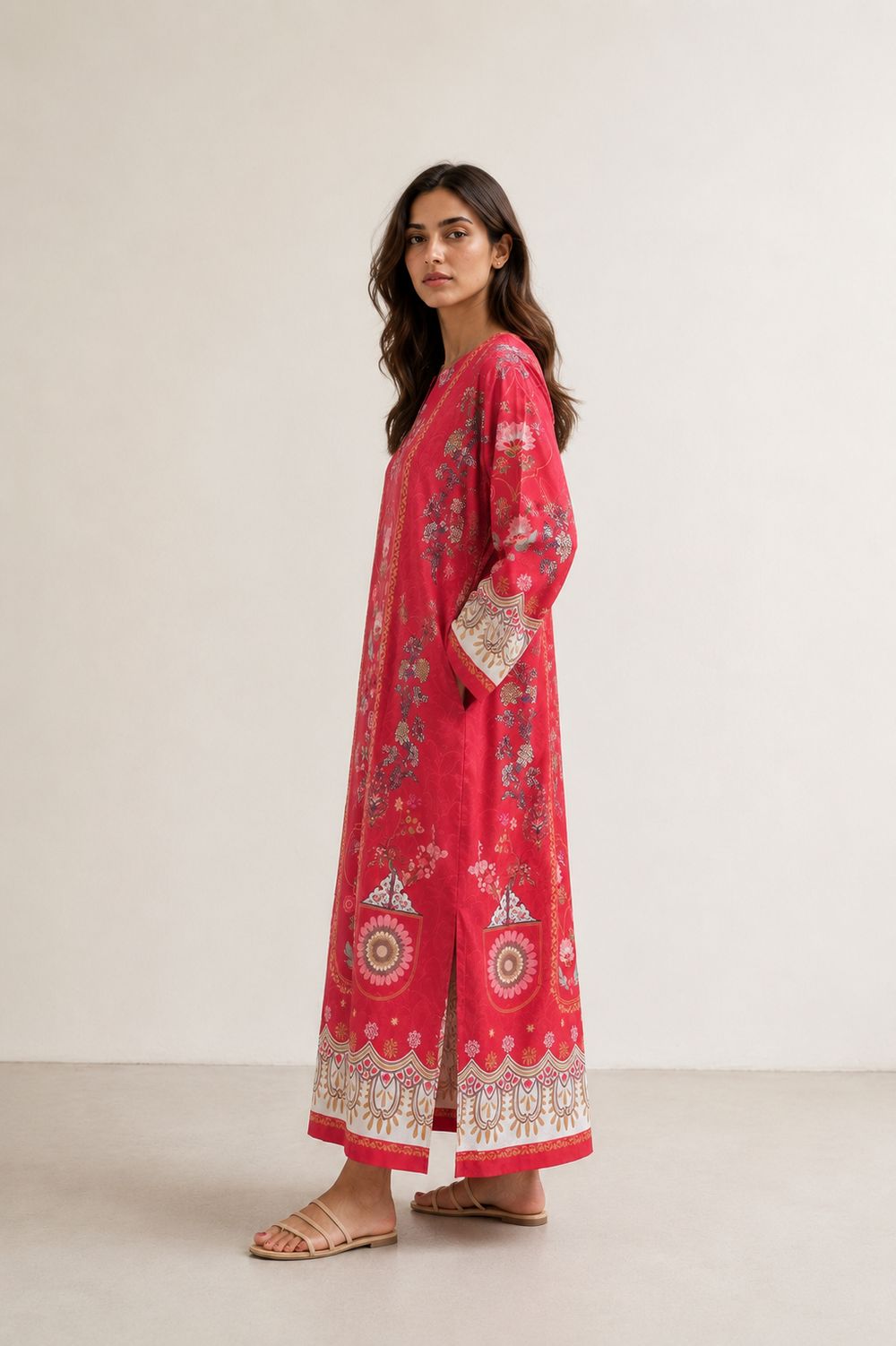 Crimson Rosette Kaftan - Side view