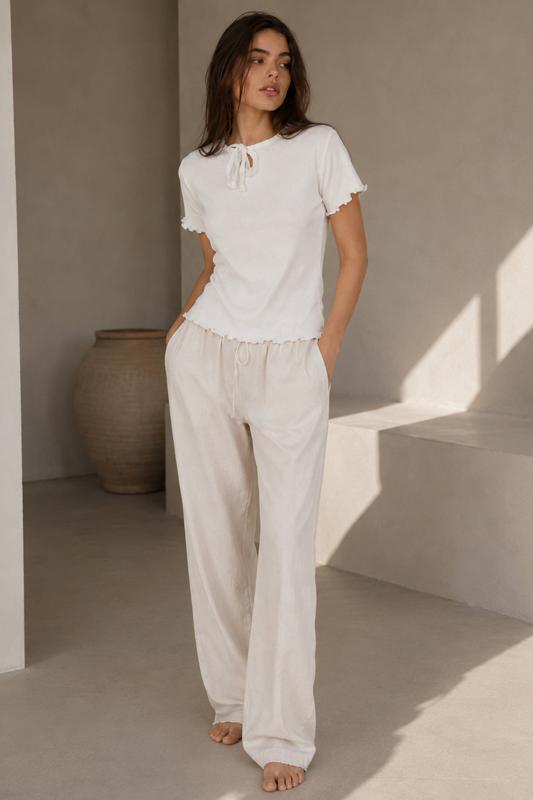 RIBBED TIE FRONT TOP