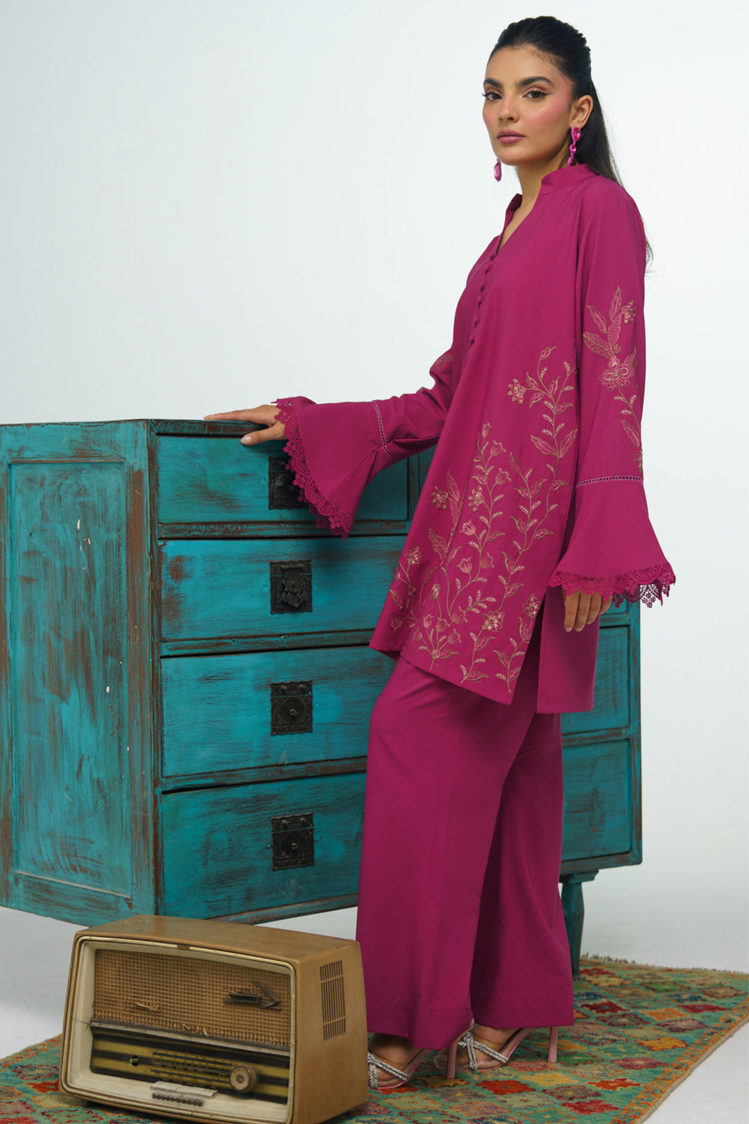 Mauve Pink Embroidered Co Ord Set