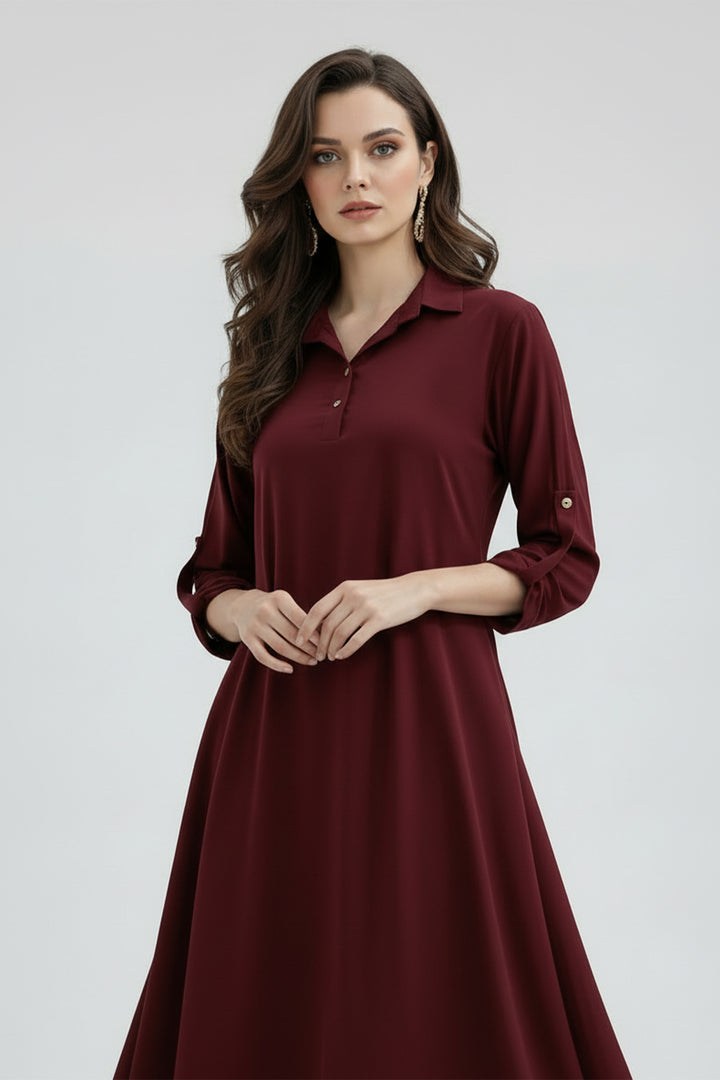 Maroon A-Line Dress
