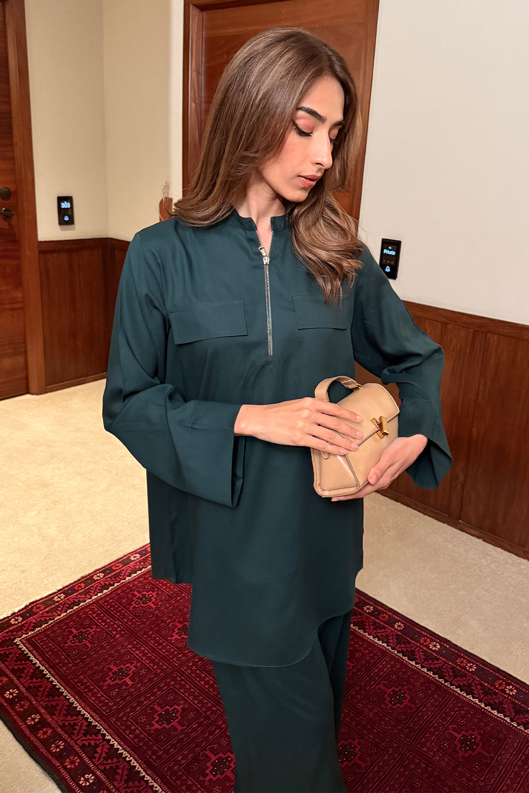 bottle Green Zipper Co Ord Set