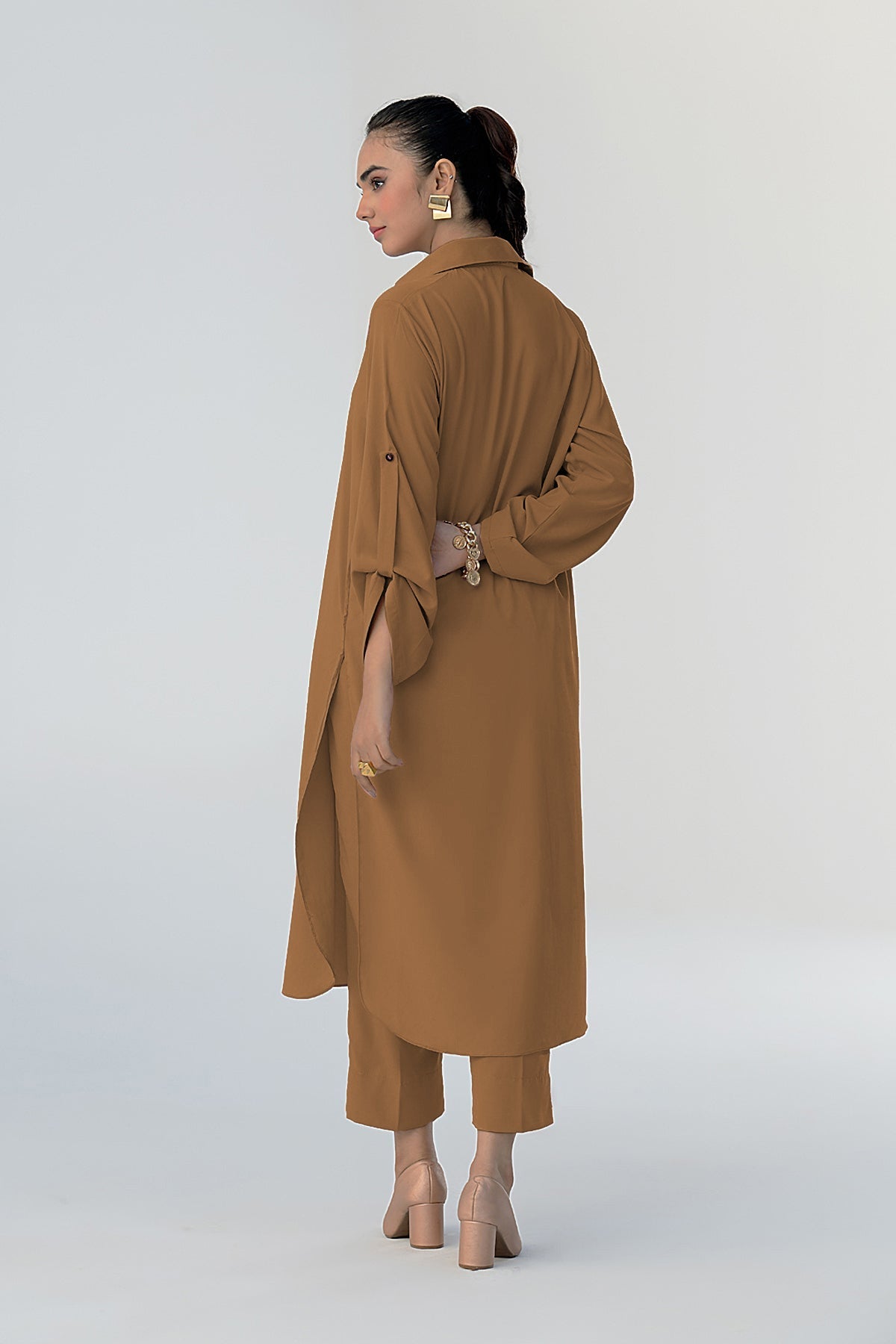 Desert Brown Buttoned Grip Dress - Peach Republic