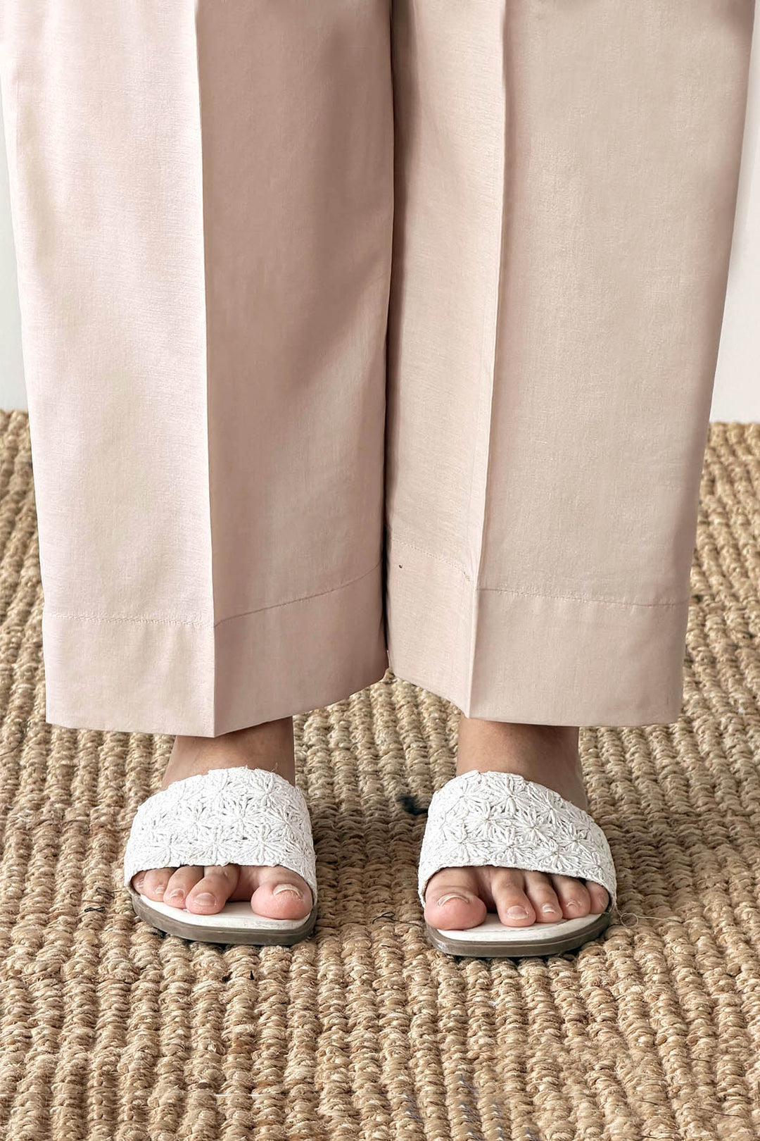 Beige Plain Trouser
