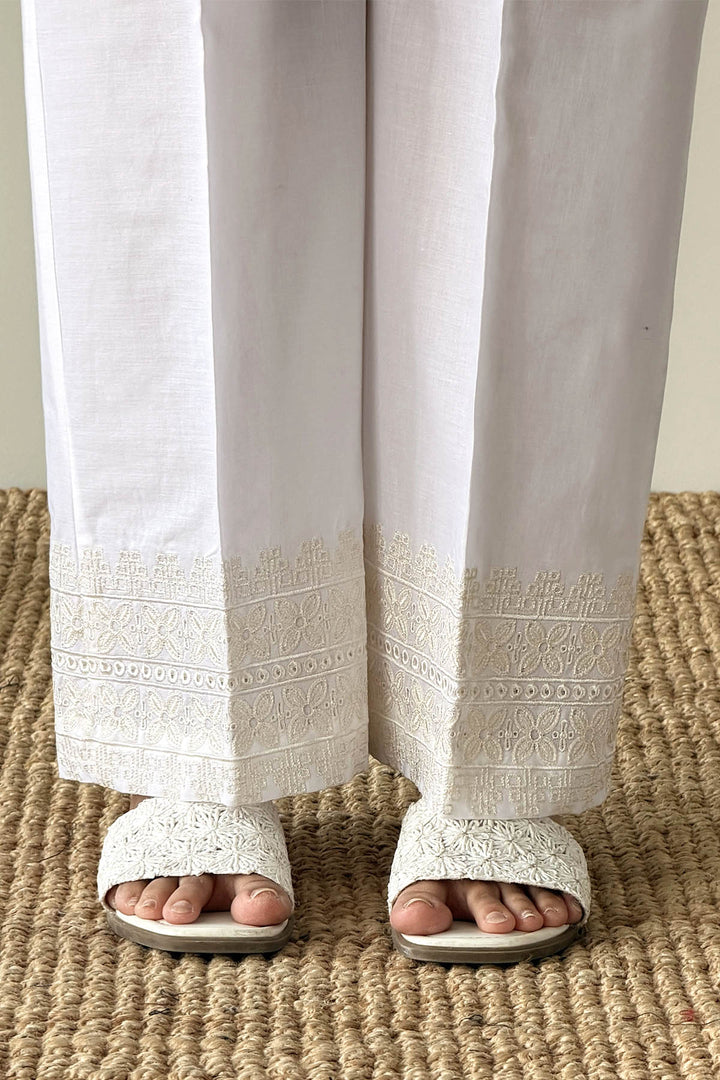 White Embroidered Trouser