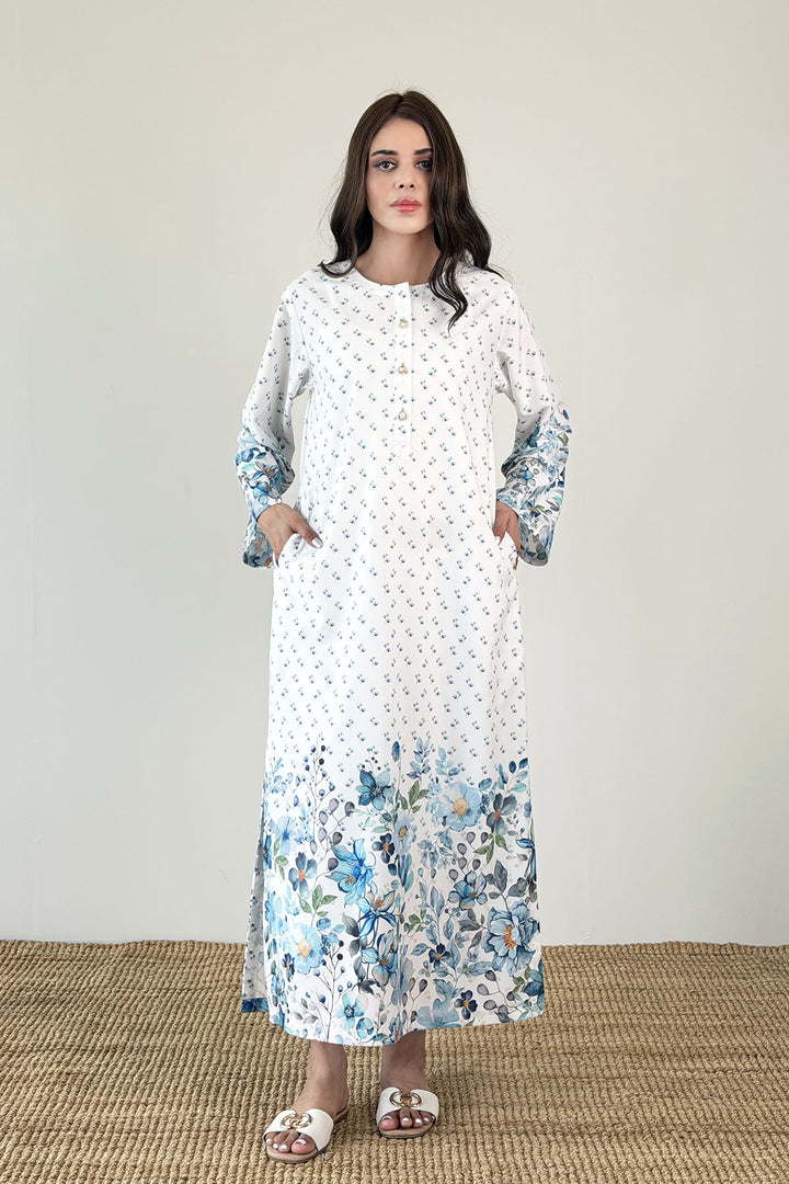 White Bloom Printed Kaftan