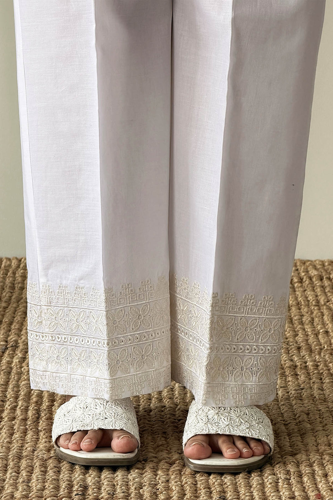 White Embroidered Trouser