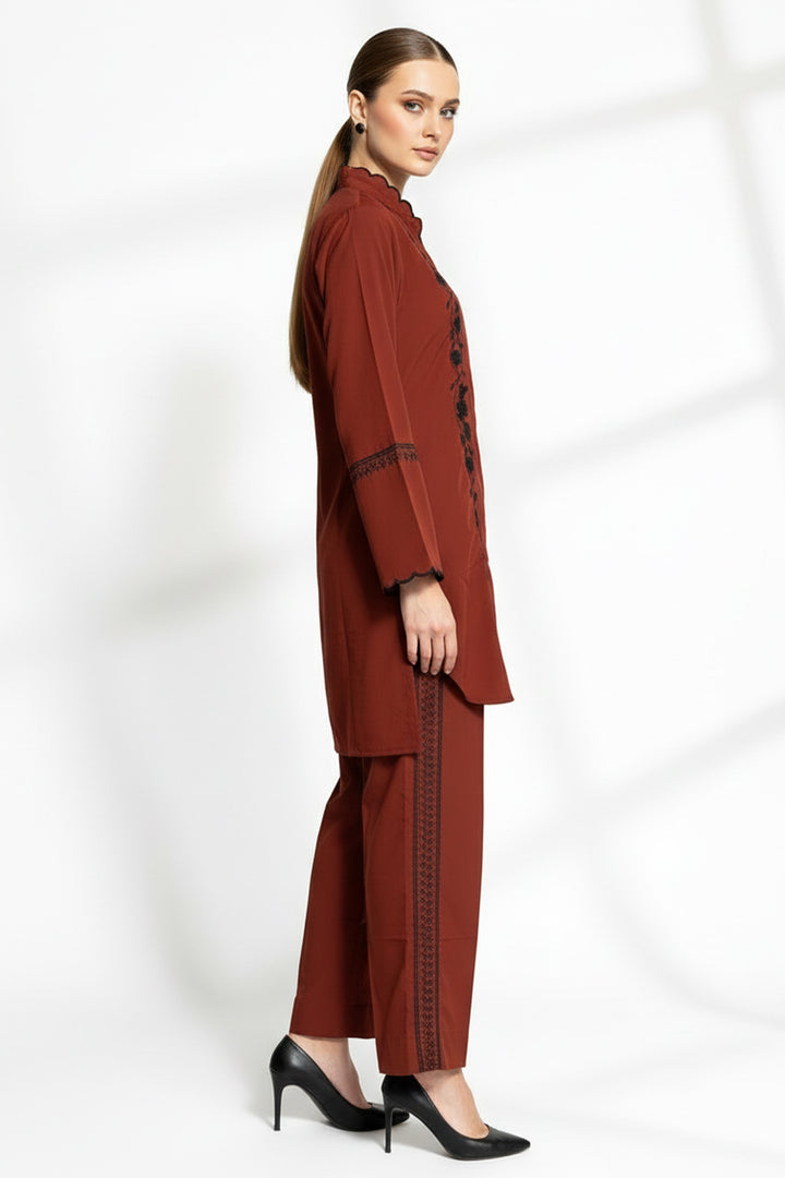 Rust Embroidered Co ord set -030