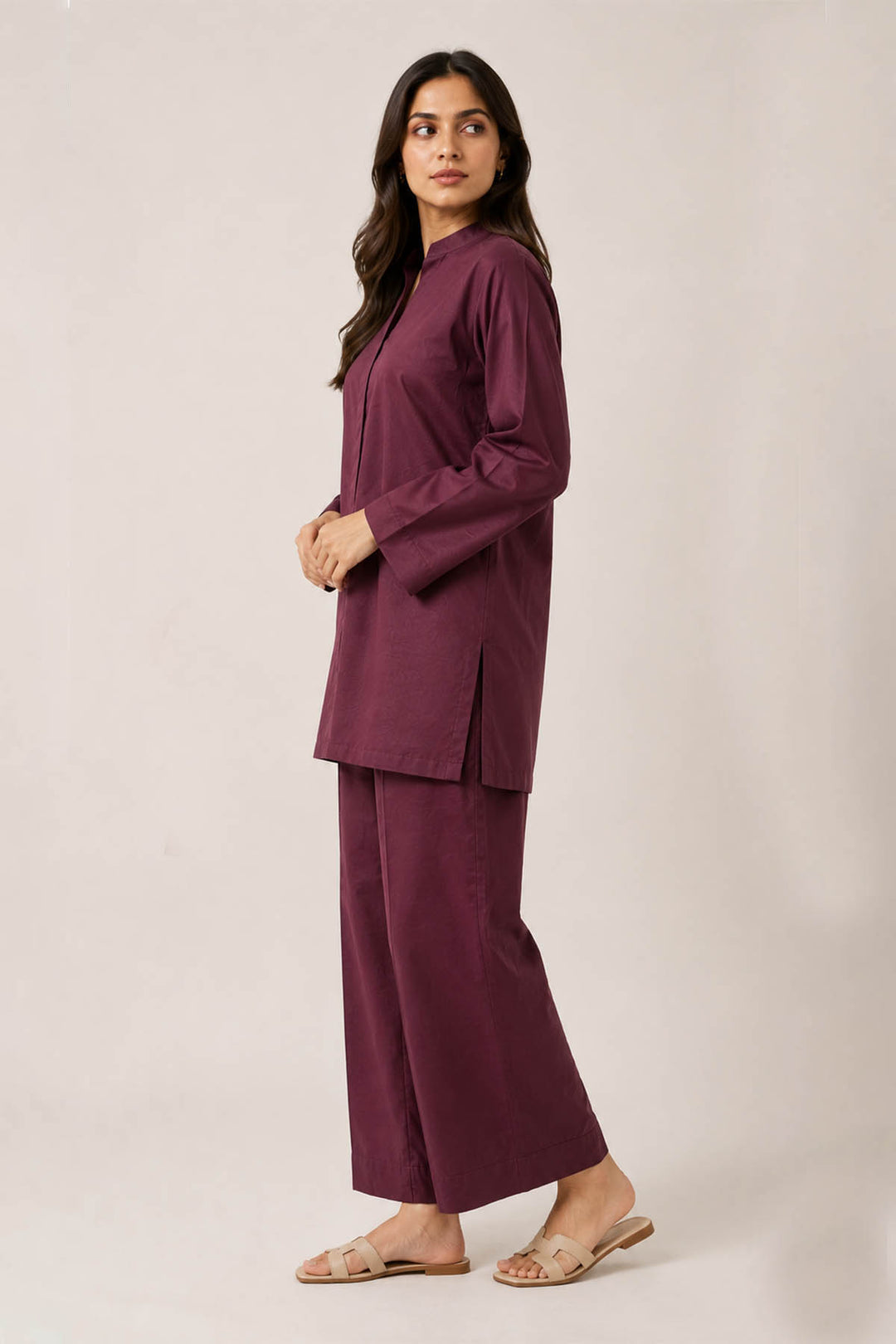 Burgundy Wine Korean Silk 2 - Piece Set