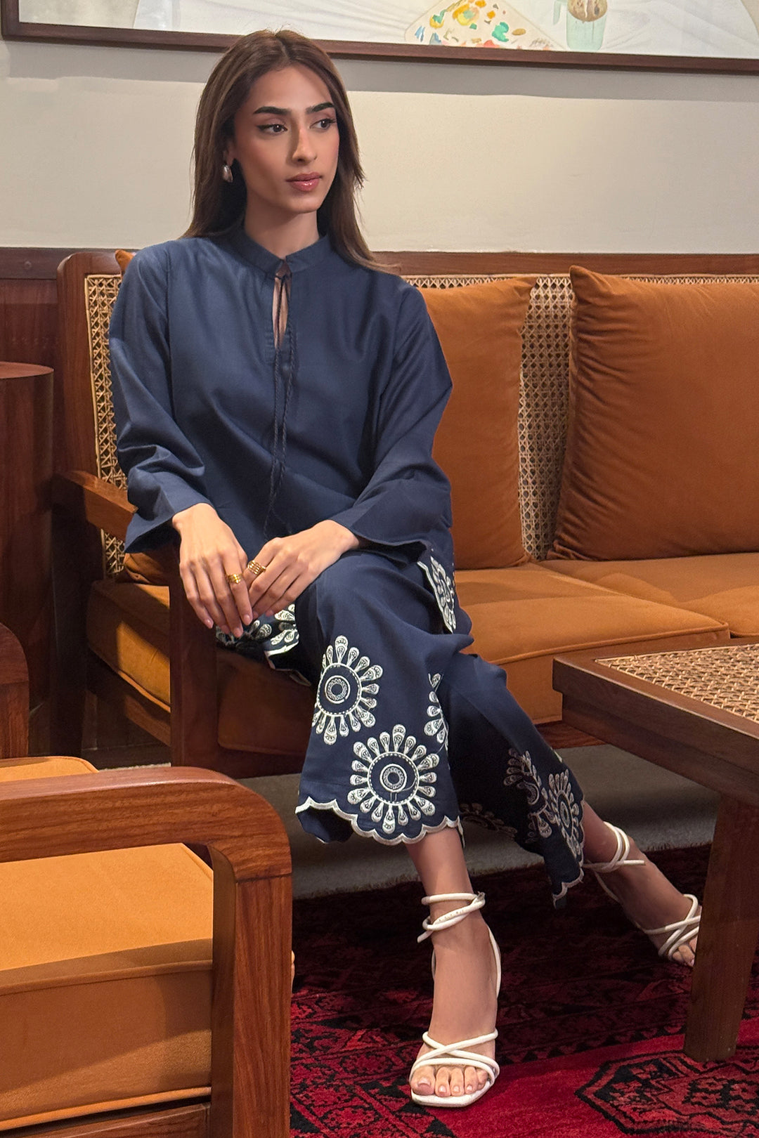 Navy Blue Embroidered Co Ord Set